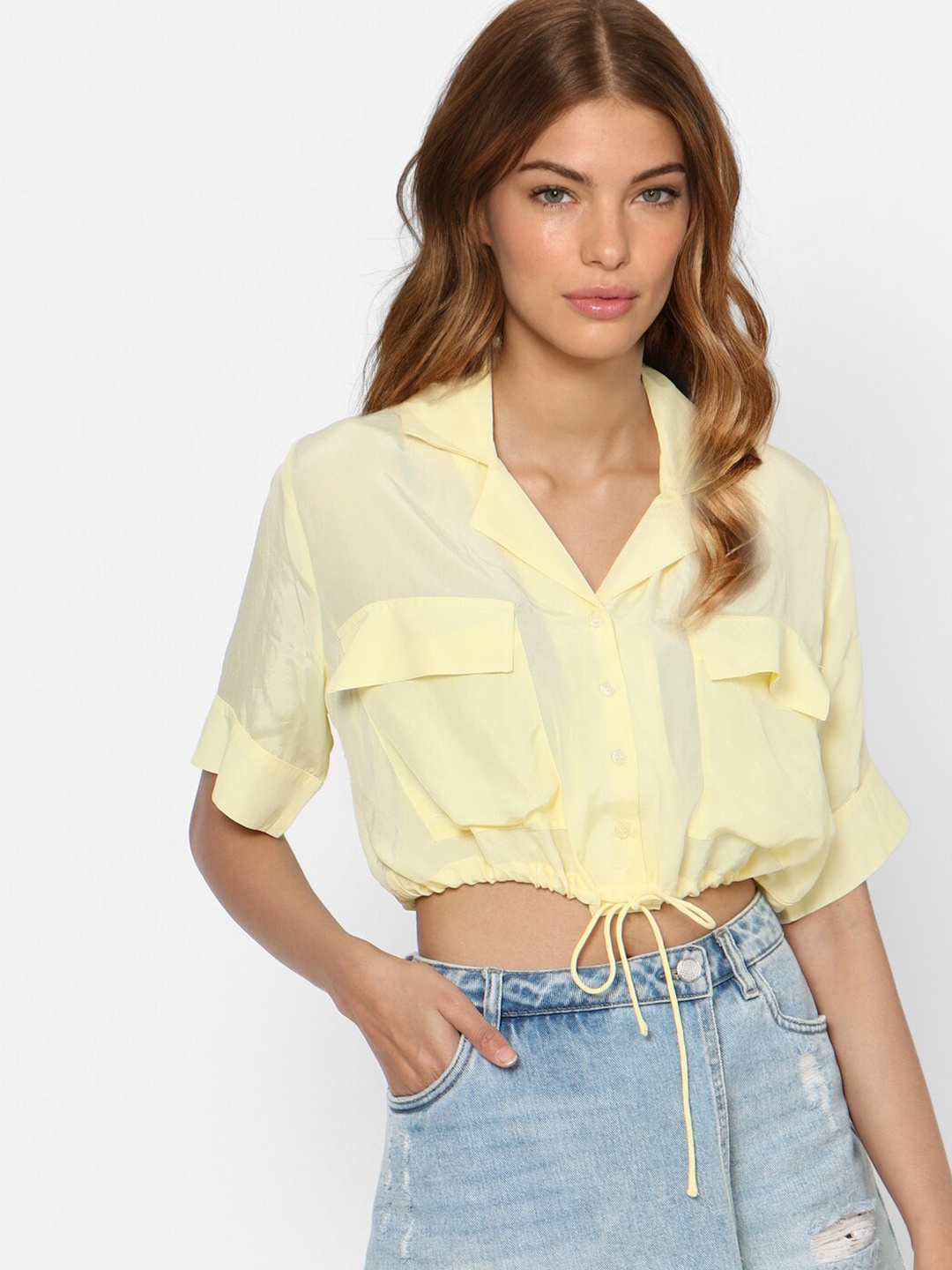

ONLY Women Yellow Slim Fit Casual Shirt