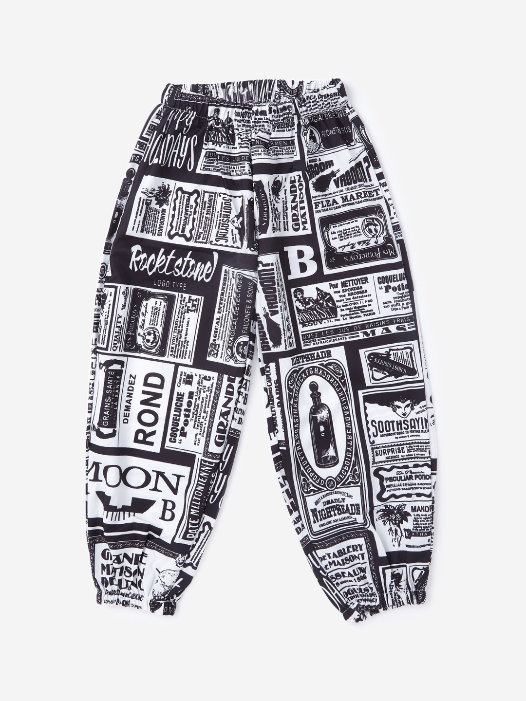 

Hopscotch Boys White & Black Printed Regular Fit Joggers