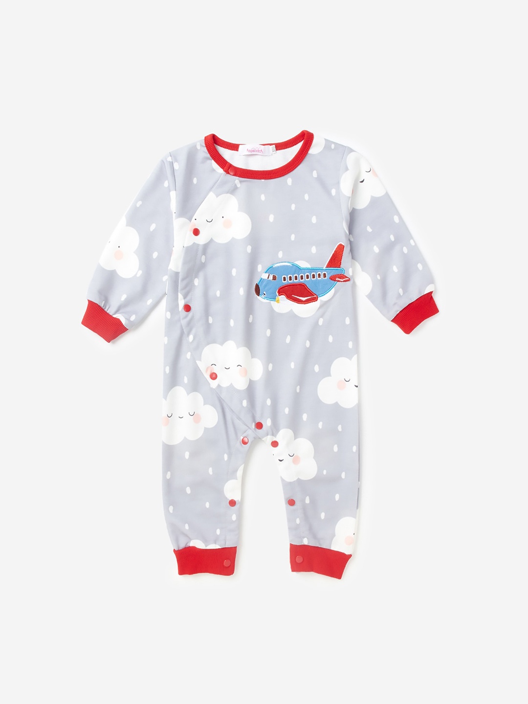 

Hopscotch Infants Kids Grey & White Printed Rompers