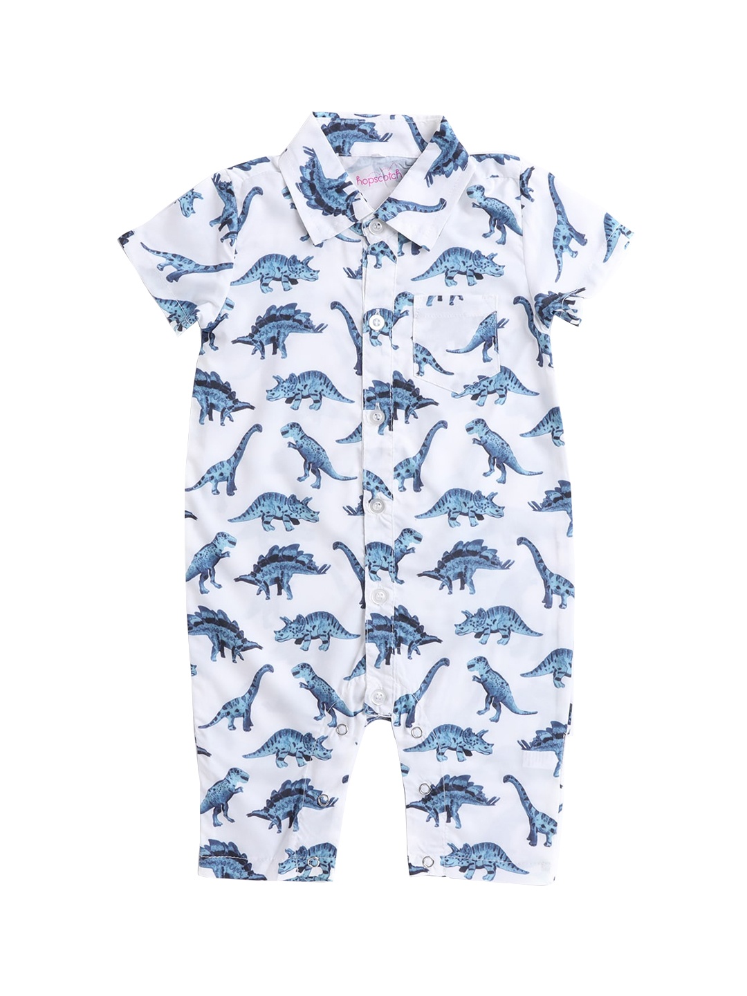 

Hopscotch Infant Boys White & Blue Printed Rompers