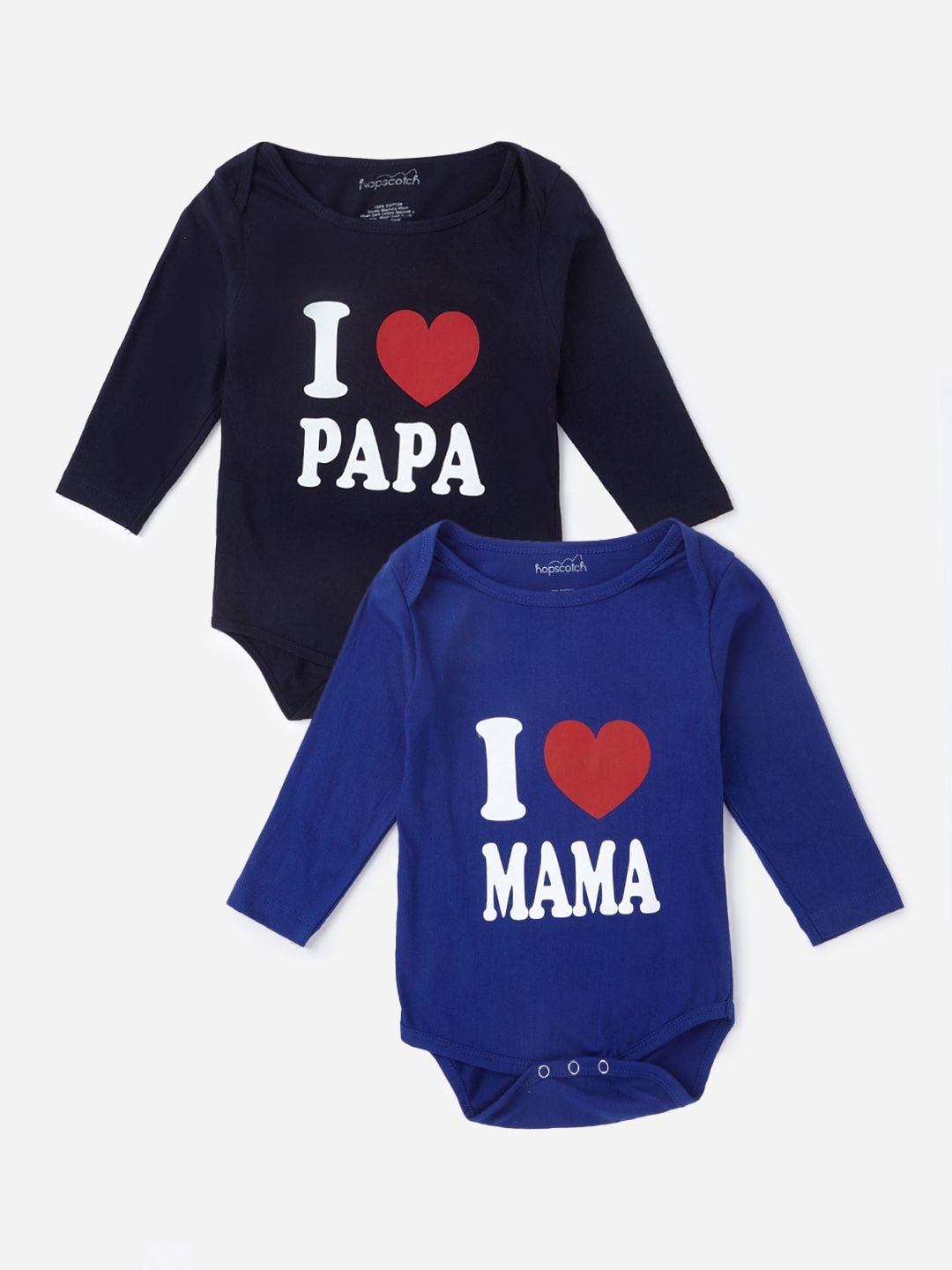 

Hopscotch Boys Pack Of 2 Blue & Black Printed Pure Cotton Bodysuits, Navy blue