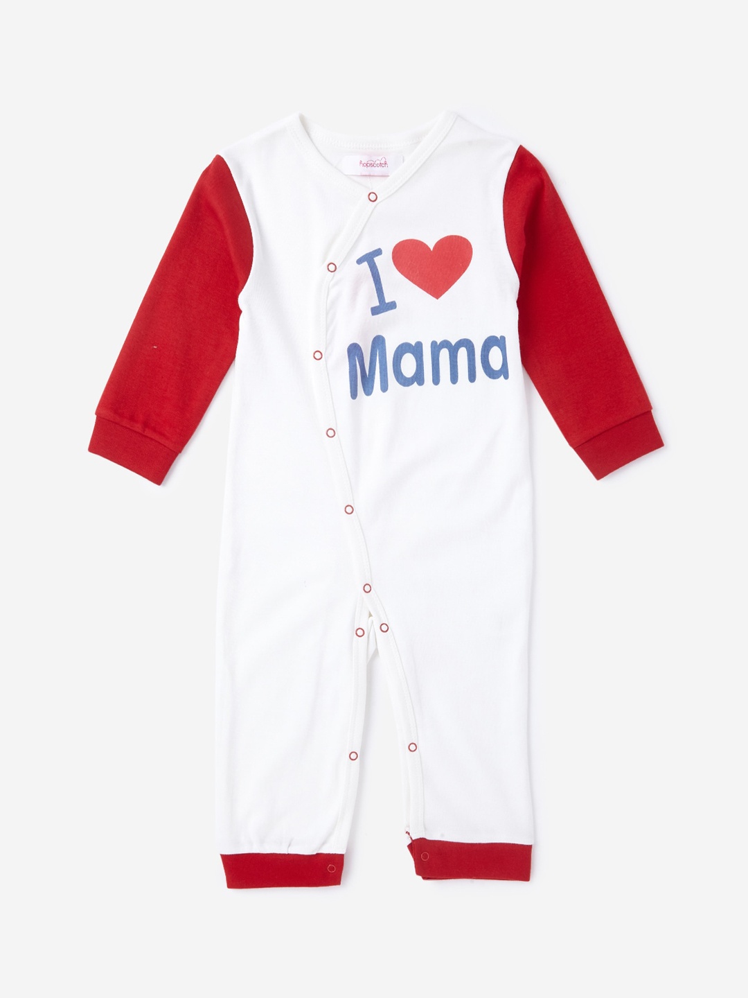 

Hopscotch Infant Kids Red & White Printed Cotton Rompers