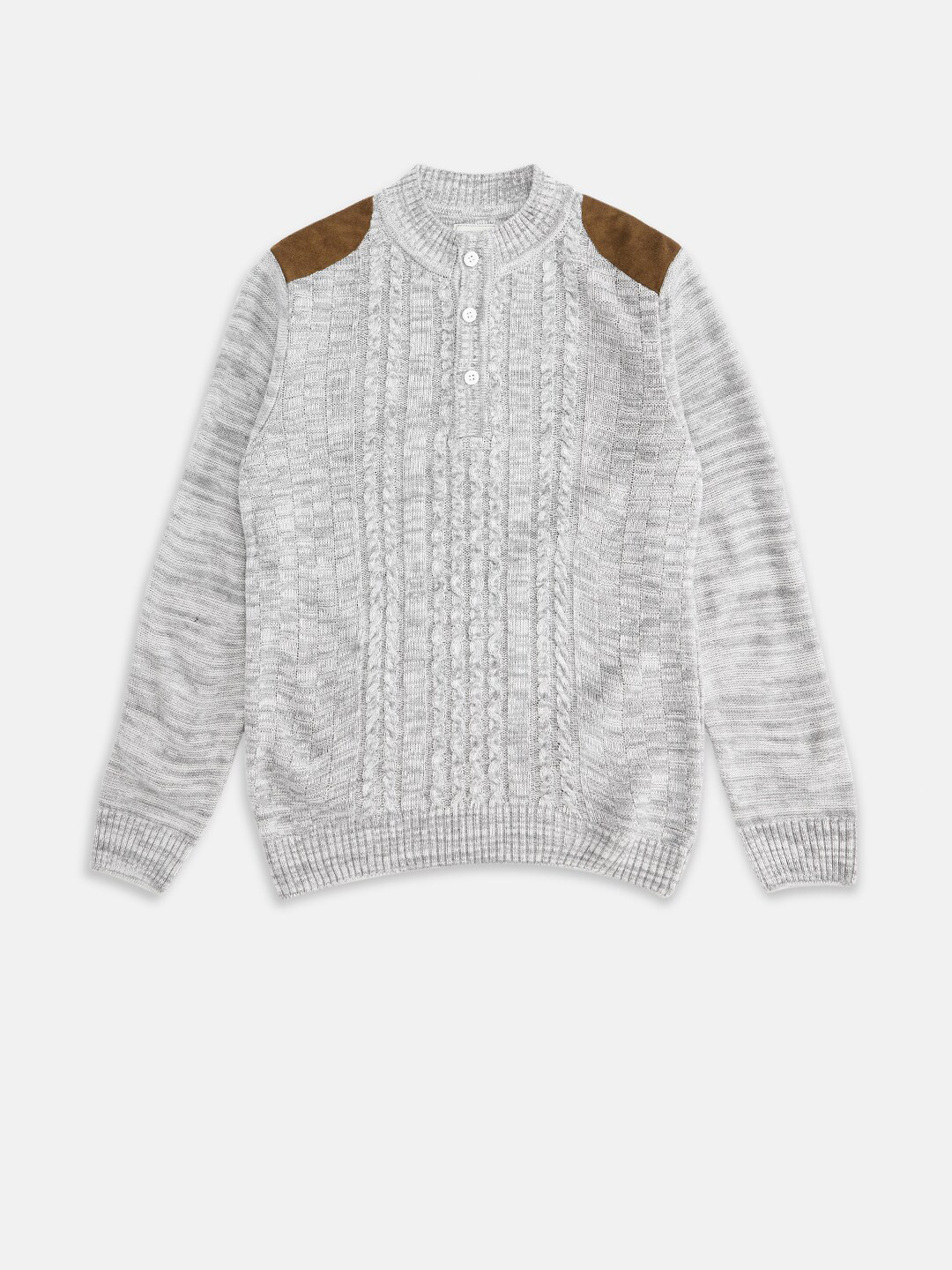 

Pantaloons Junior Boys Grey Melange & Brown Colourblocked Pullover