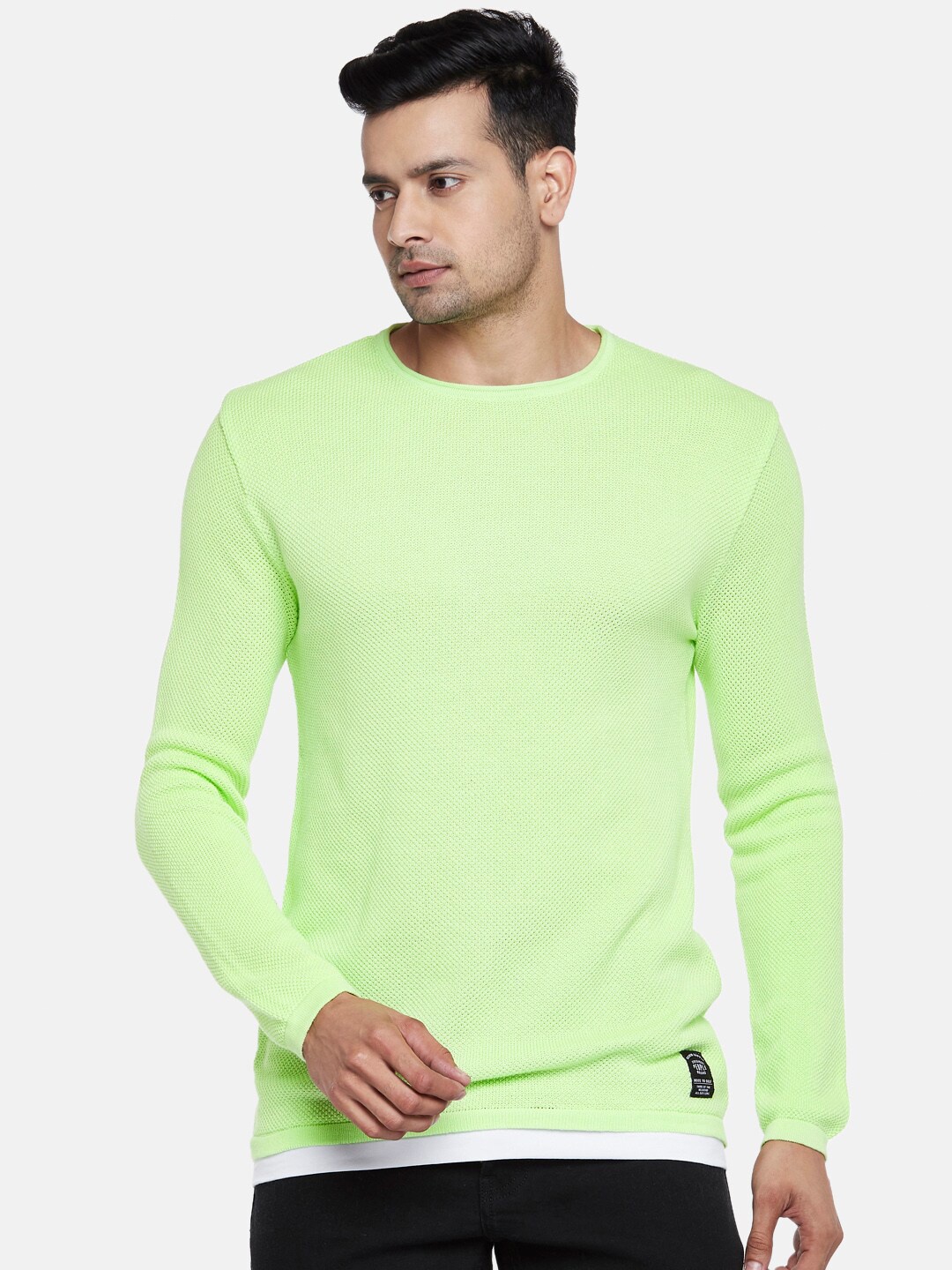 

People Men Green & White Pullover