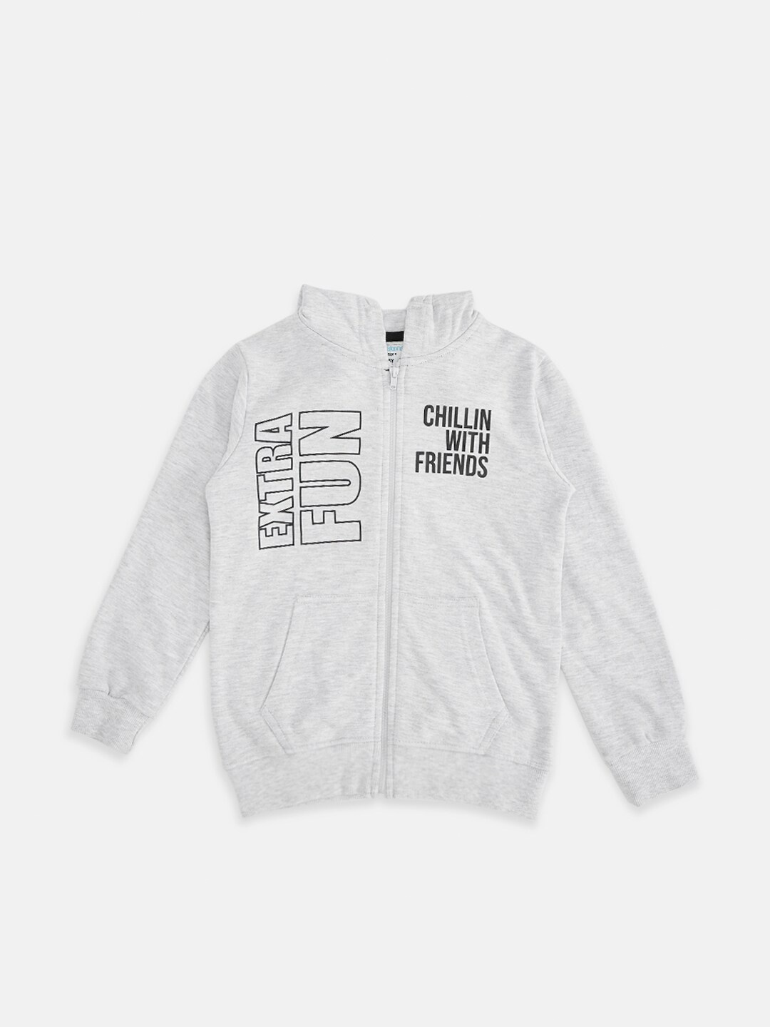 

Pantaloons Junior Boys Grey Melange Printed Hooded Sweatshirt