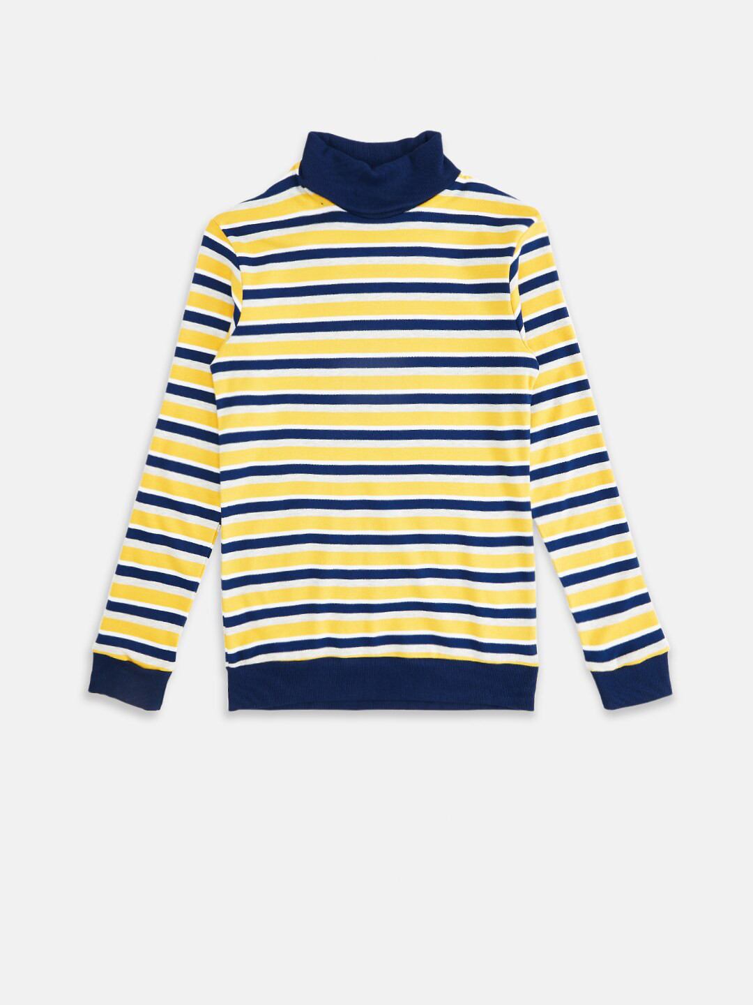 

Pantaloons Junior Boys Yellow & Navy Blue Striped Pure Cotton Sweatshirt