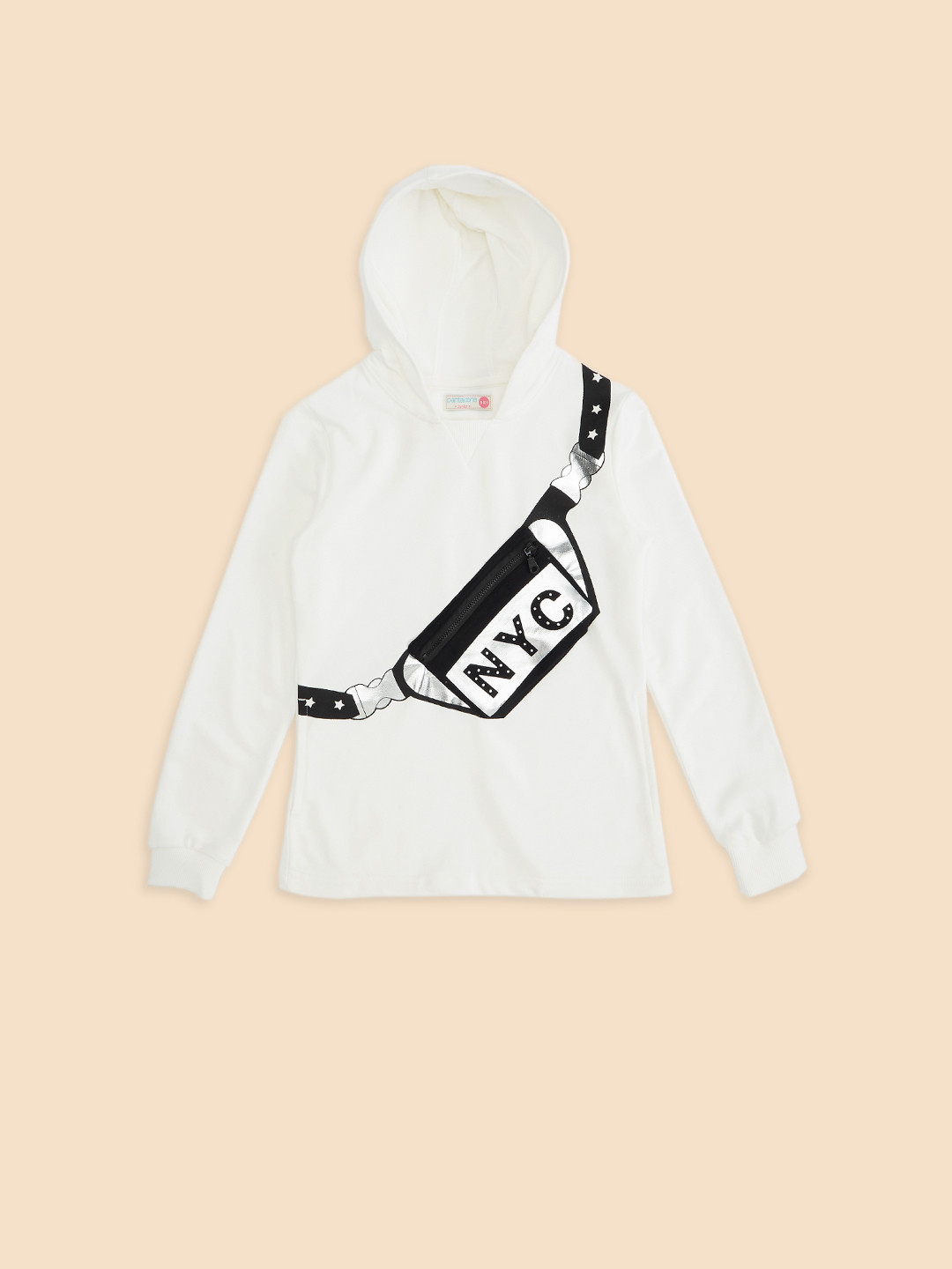

Pantaloons Junior Girls Off-White Printed Pure Cotton Hooded Sweatshirt