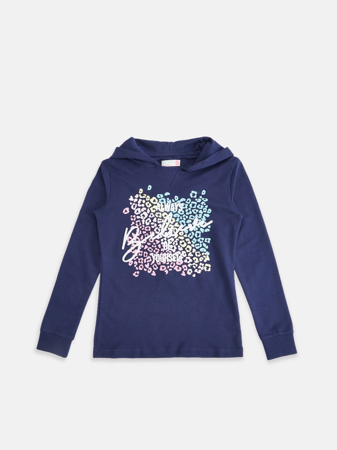 

Pantaloons Junior Girls Navy Blue Printed Hooded Sweatshirt