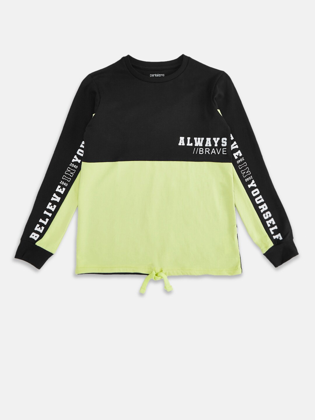 

Pantaloons Junior Girls Black & Lime Green Colourblocked Pure Cotton Sweatshirt