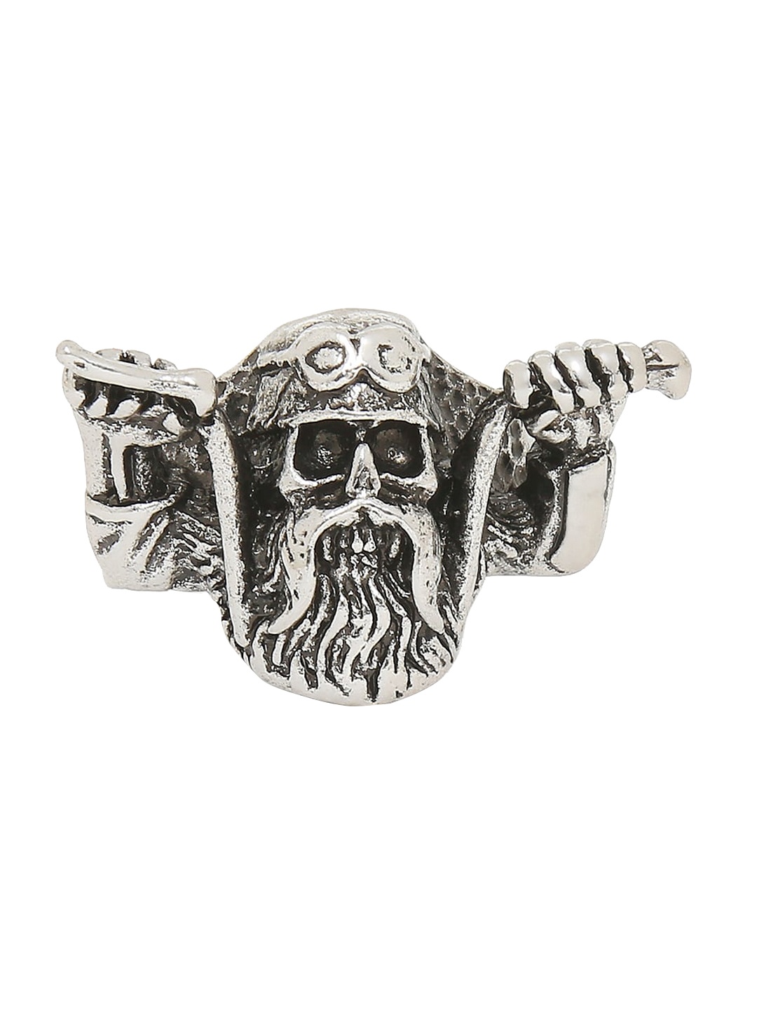 

OOMPH Men Silver Stainless Steel Vintage Gothic Bearded Skull Biker Ring