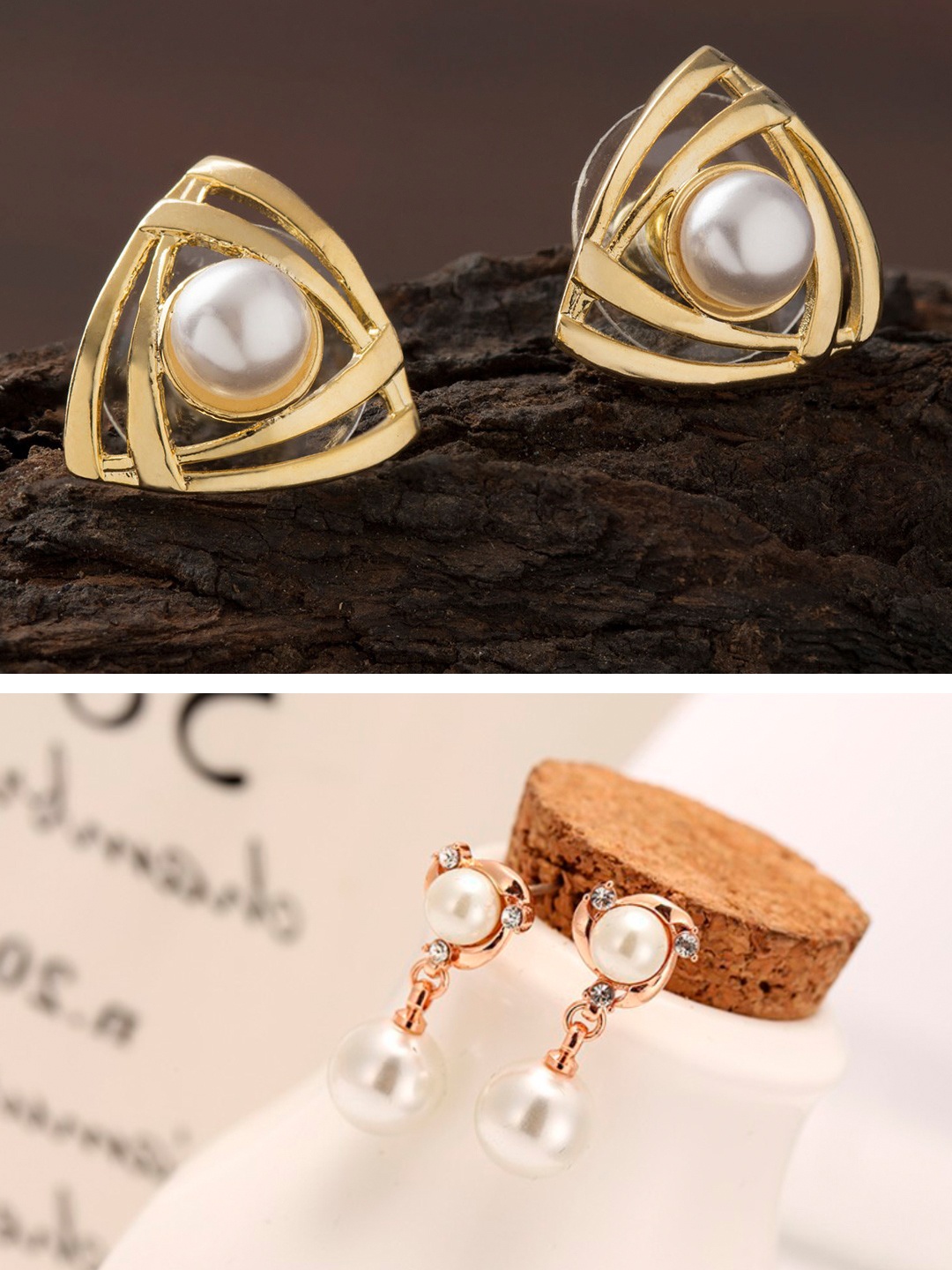 

OOMPH Set of 2 Gold-Toned Contemporary Studs Earrings