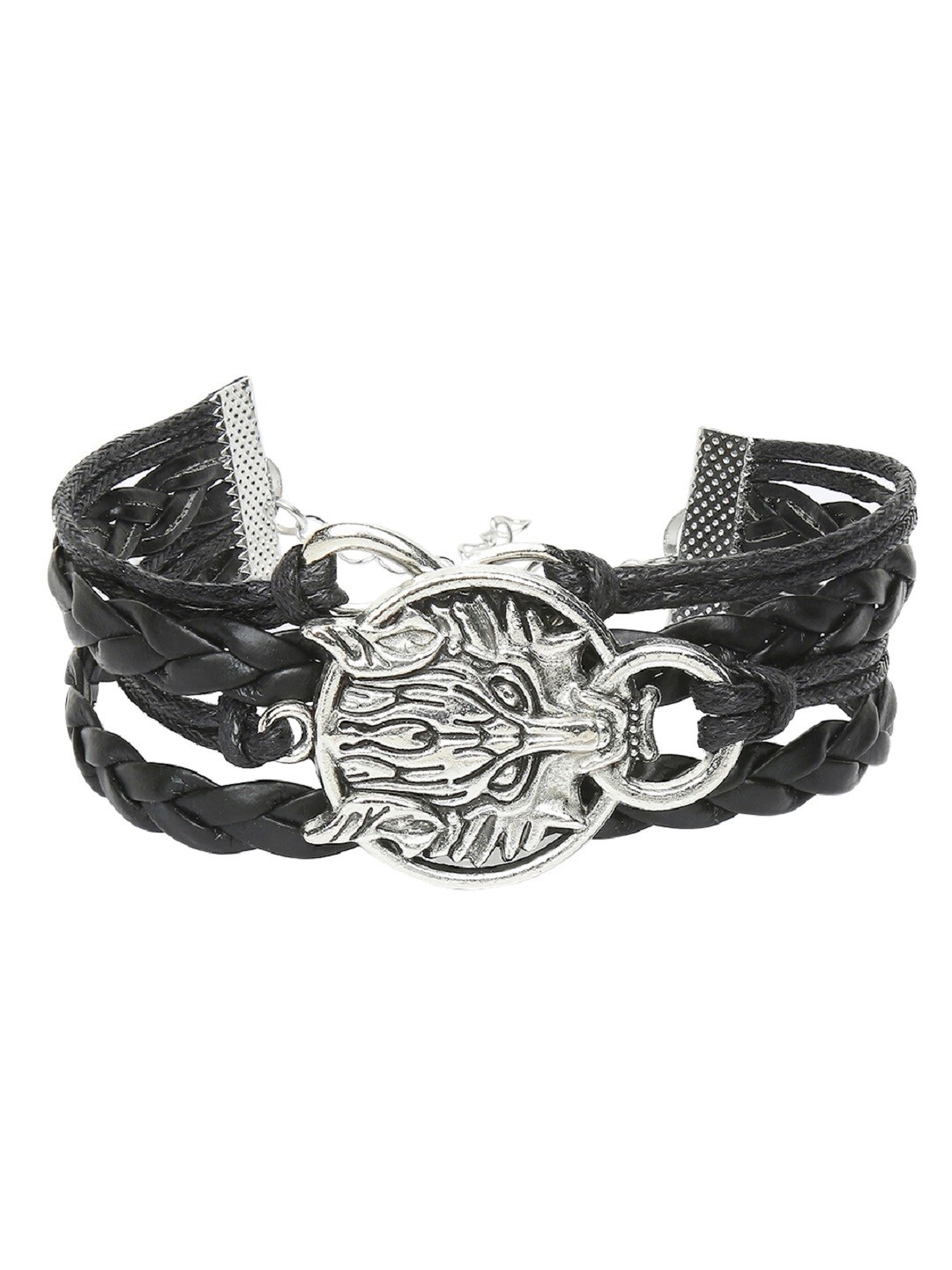 

OOMPH Men Black & Silver-Toned Leather Multistrand Bracelet