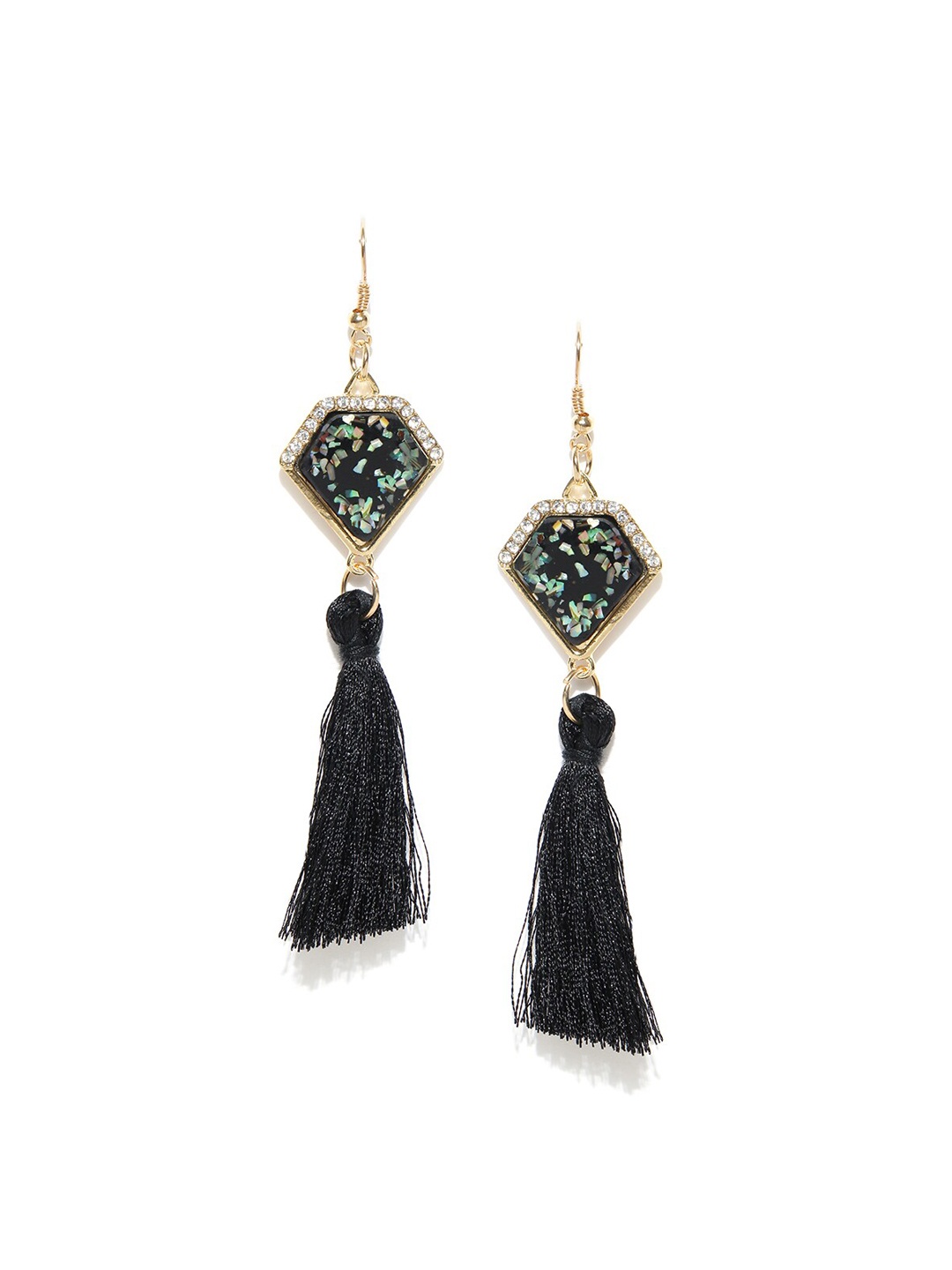 

OOMPH Gold-Toned & Black Tassel Contemporary Drop Earrings