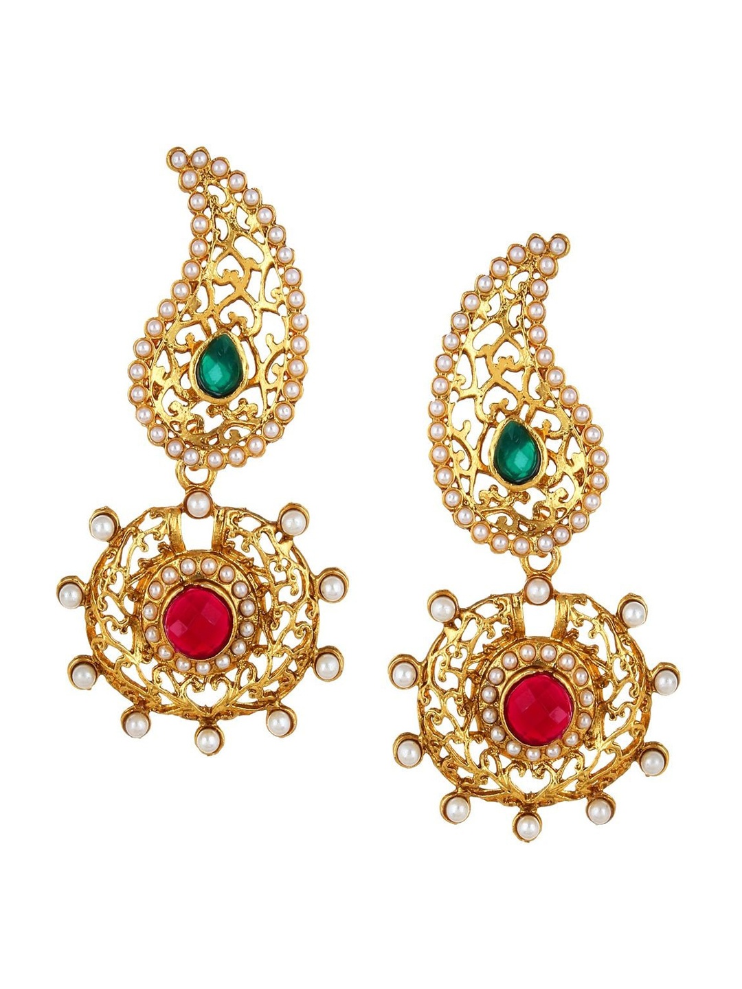 

OOMPH Gold-Toned & Red Paisley Shaped Drop Earrings