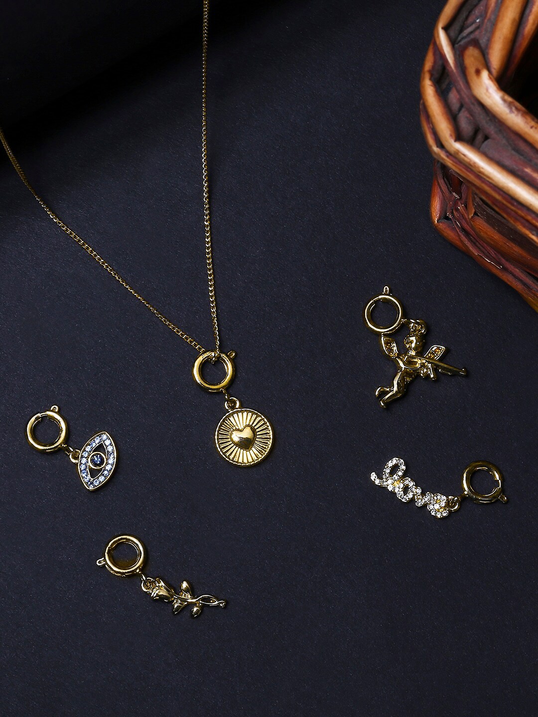 

OOMPH Set Of 5 Gold-Toned Evil Eye Charms Necklace