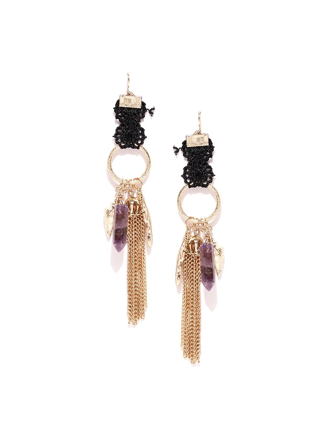 

OOMPH Gold-Toned & Black Contemporary Drop Earrings