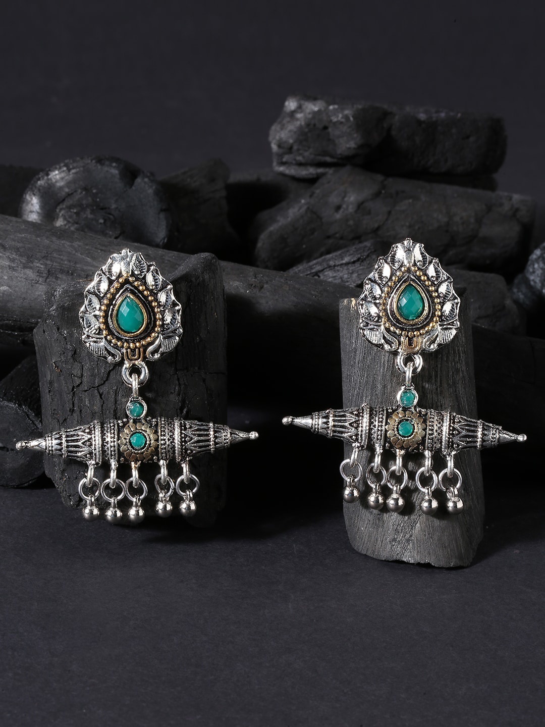 

OOMPH Silver-Toned Contemporary Drop Earrings