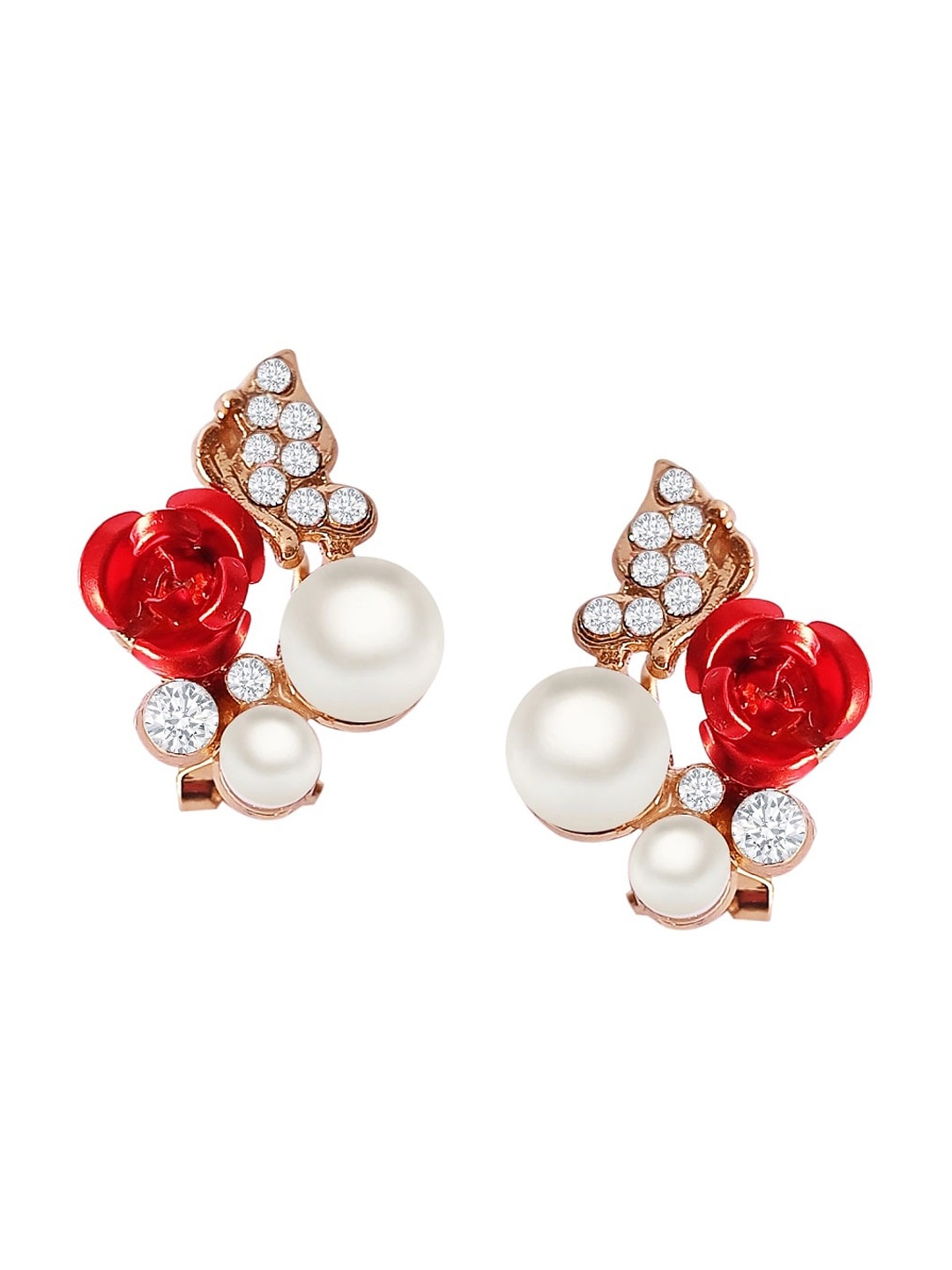 

OOMPH Red Floral Studs Earrings