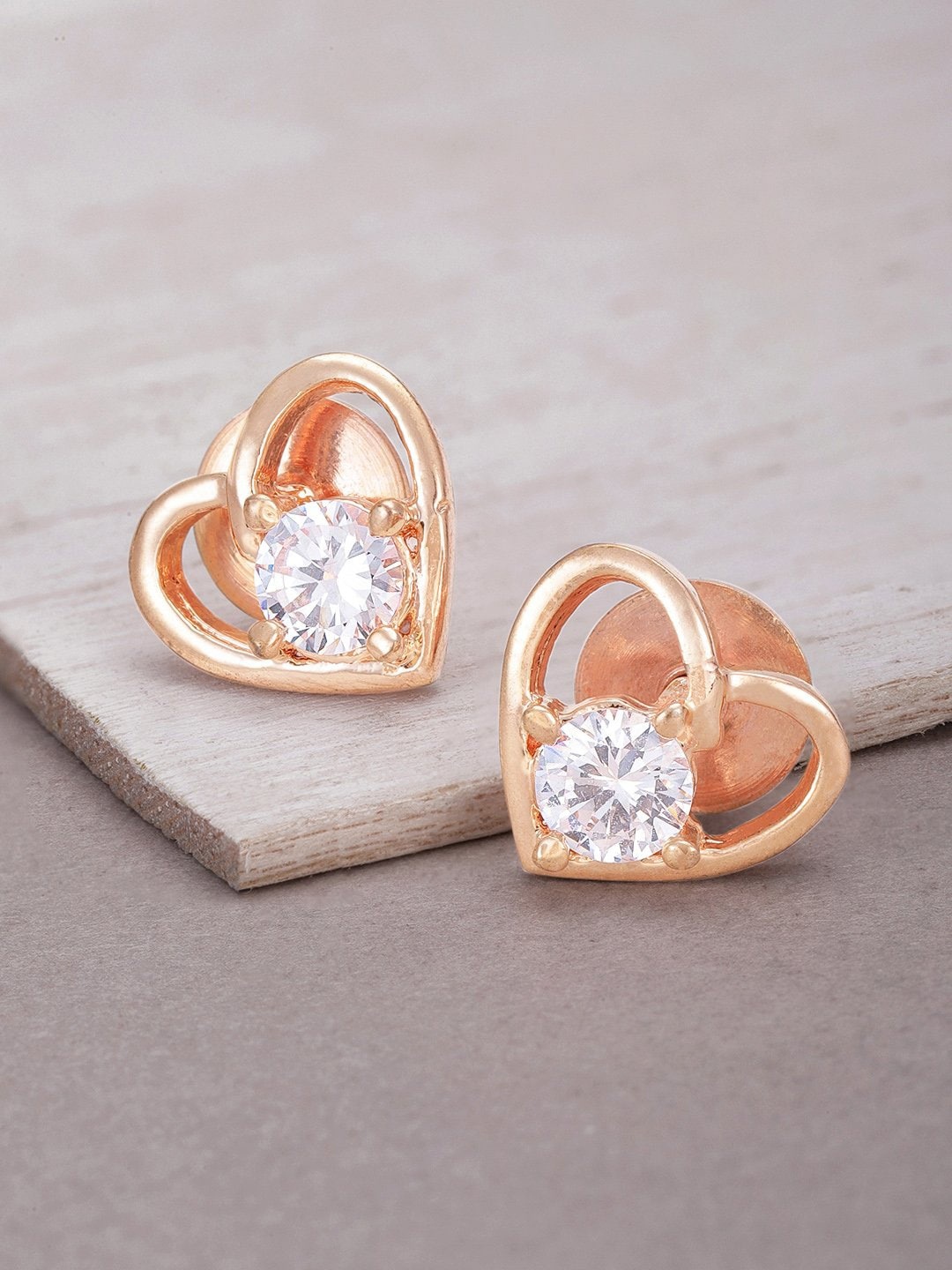 

PRITA BY PRIYAASI Rose Gold AD STudded Heart Shaped Studs