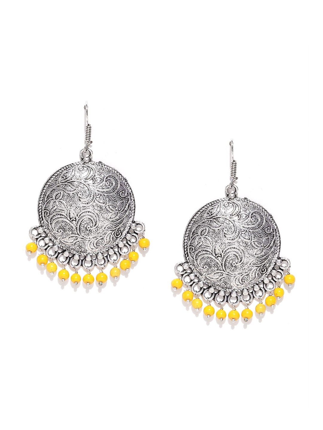 

PRITA BY PRIYAASI Silver-Plated Yellow Oxidised Contemporary Drop Earrings