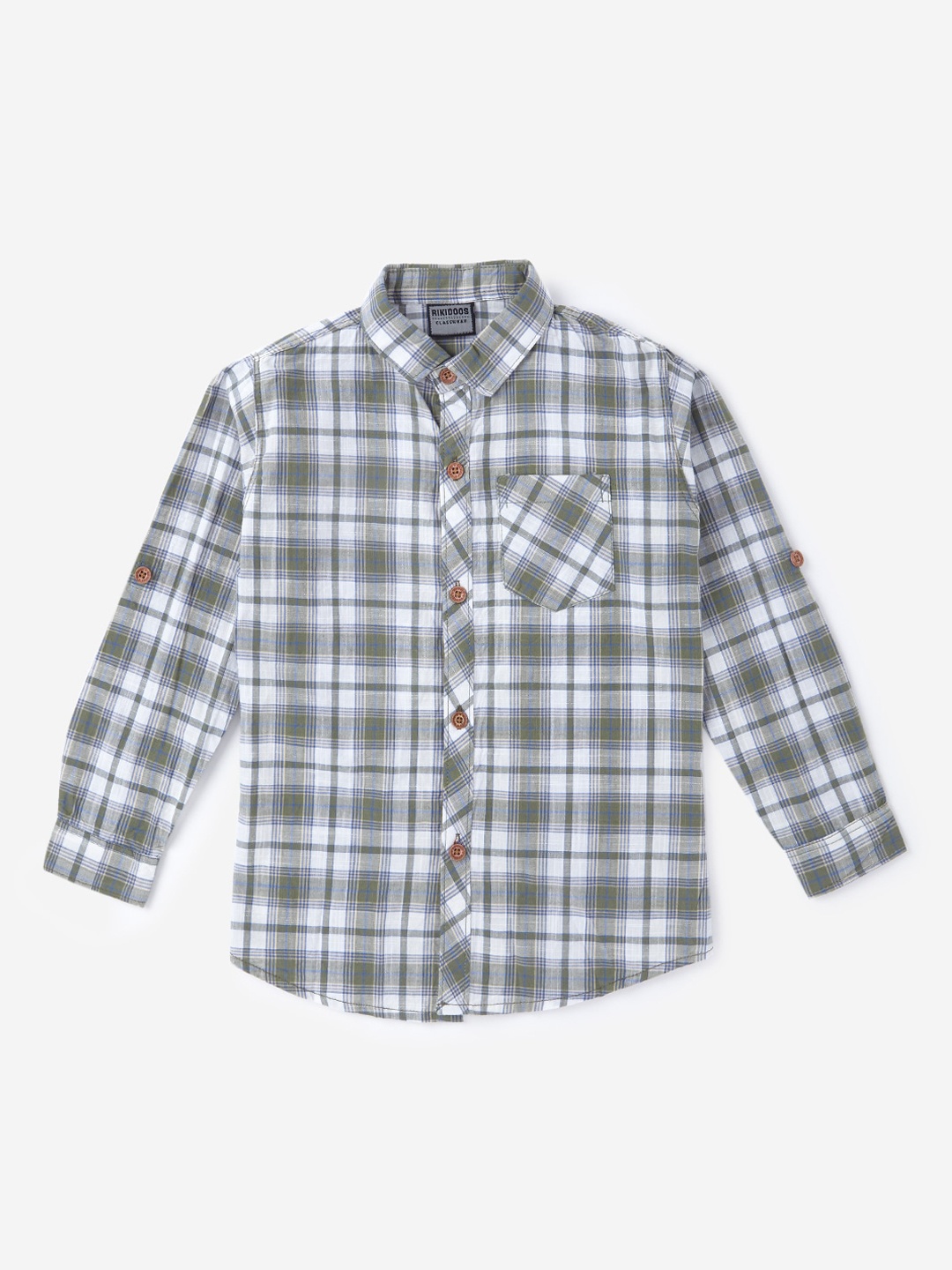 

Hopscotch Boys Olive Green Smart Checked Casual Shirt