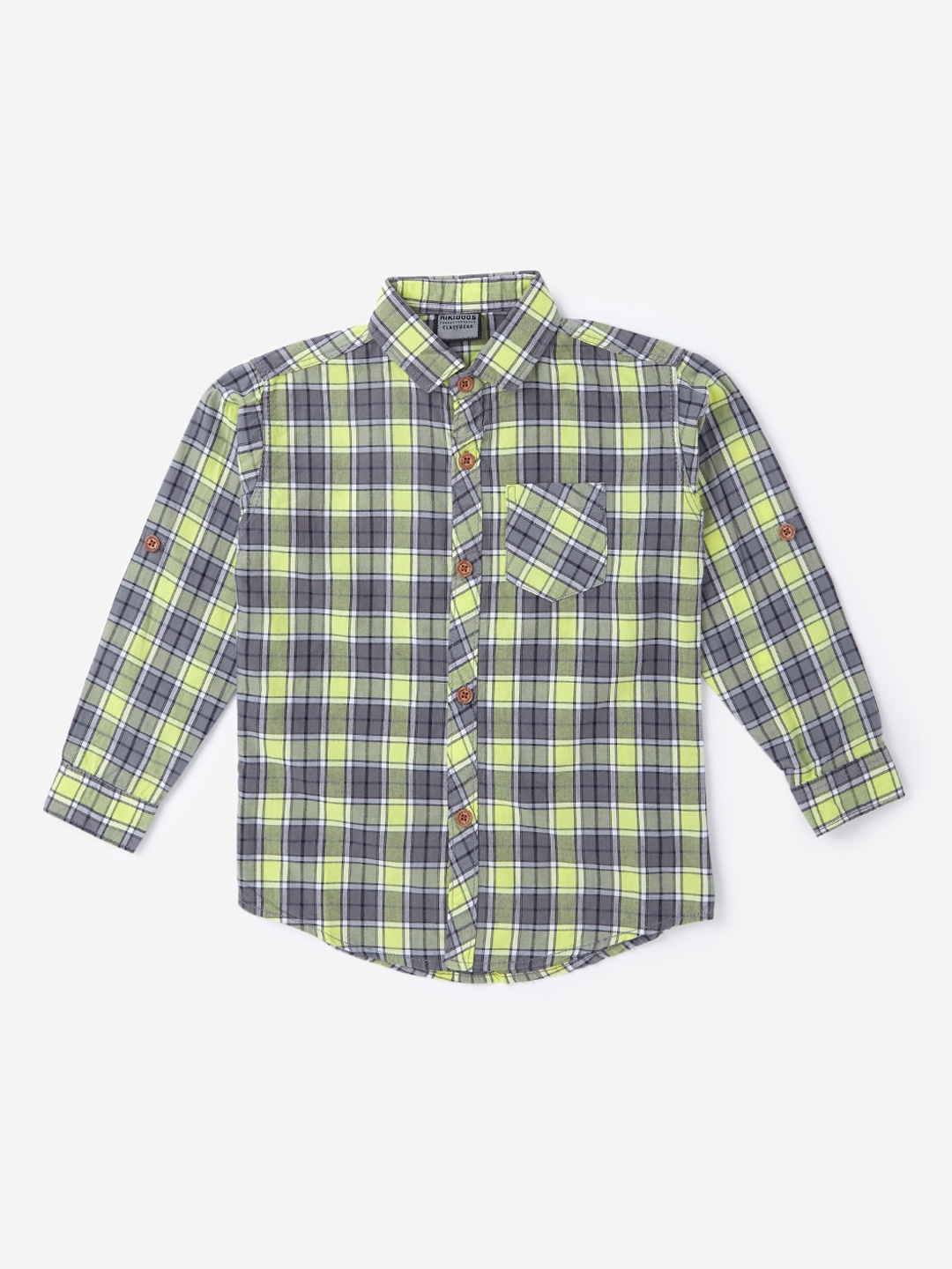 

Hopscotch Boys Yellow & Grey Smart Checked Pure Cotton Casual Shirt