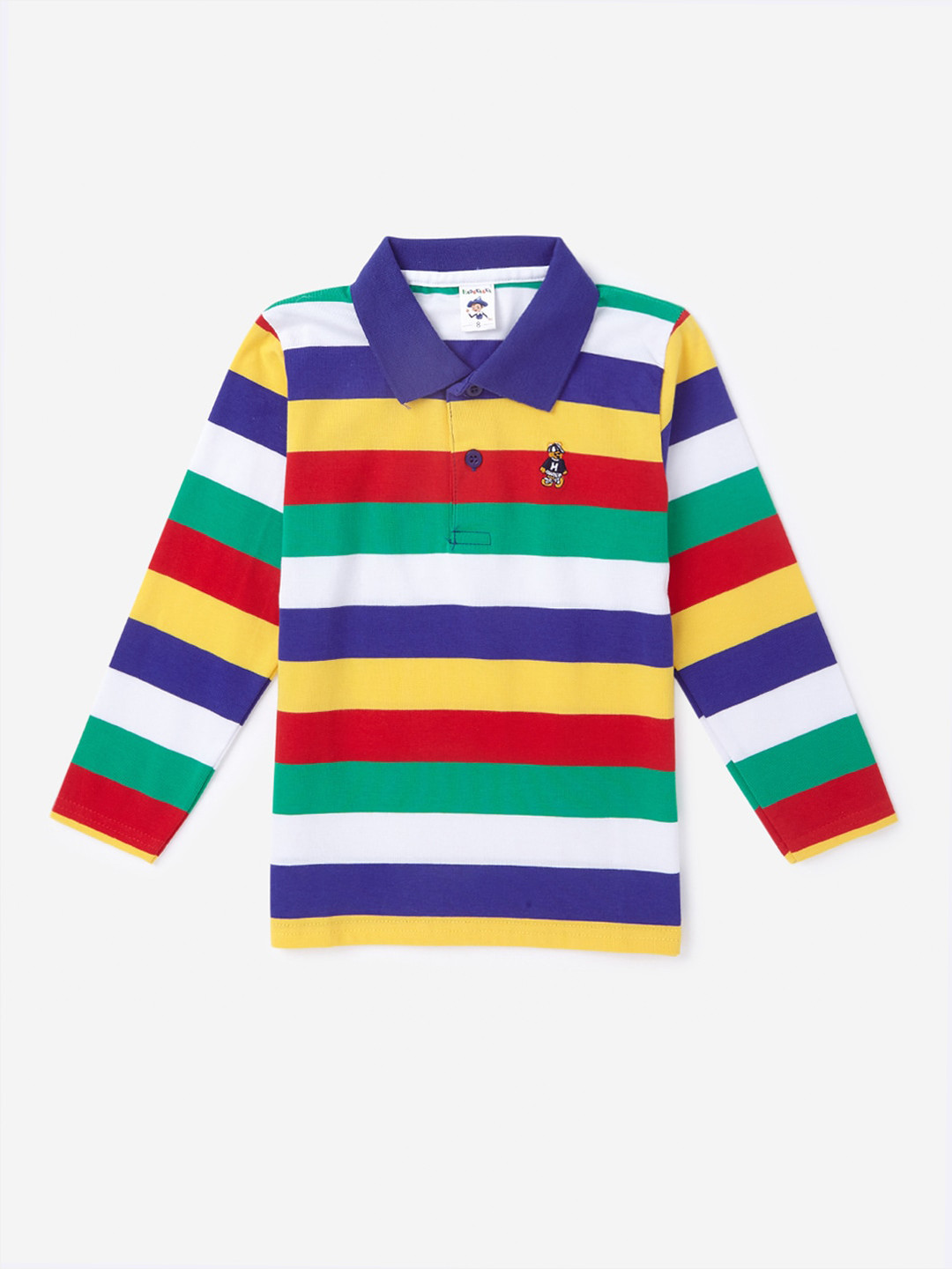 

Hopscotch Kids Multicoloured Striped Polo Collar Applique T-shirt, Multi