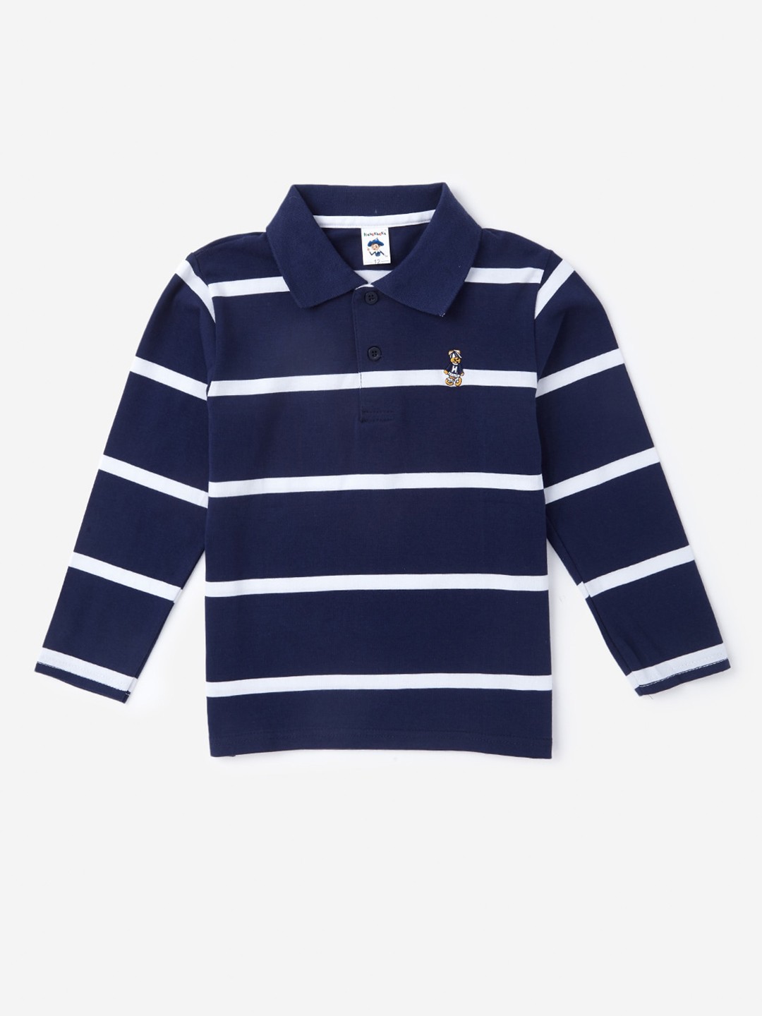 

Hopscotch Boys Blue Striped Polo Collar T-shirt