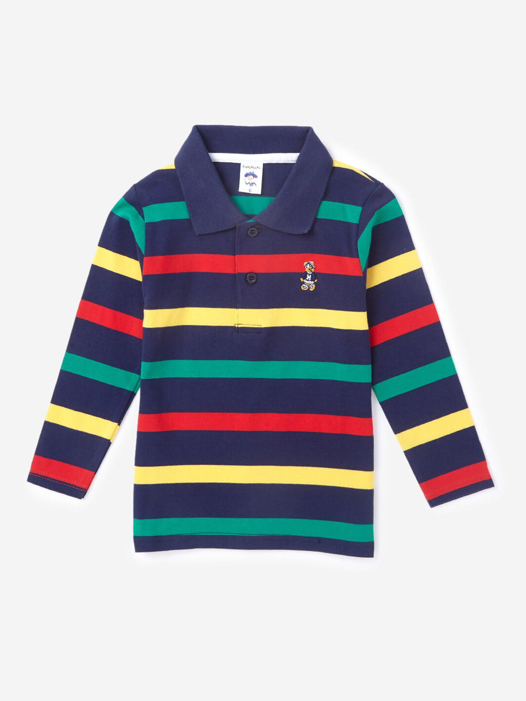 

Hopscotch Boys Multicoloured Striped Polo Collar T-shirt, Multi