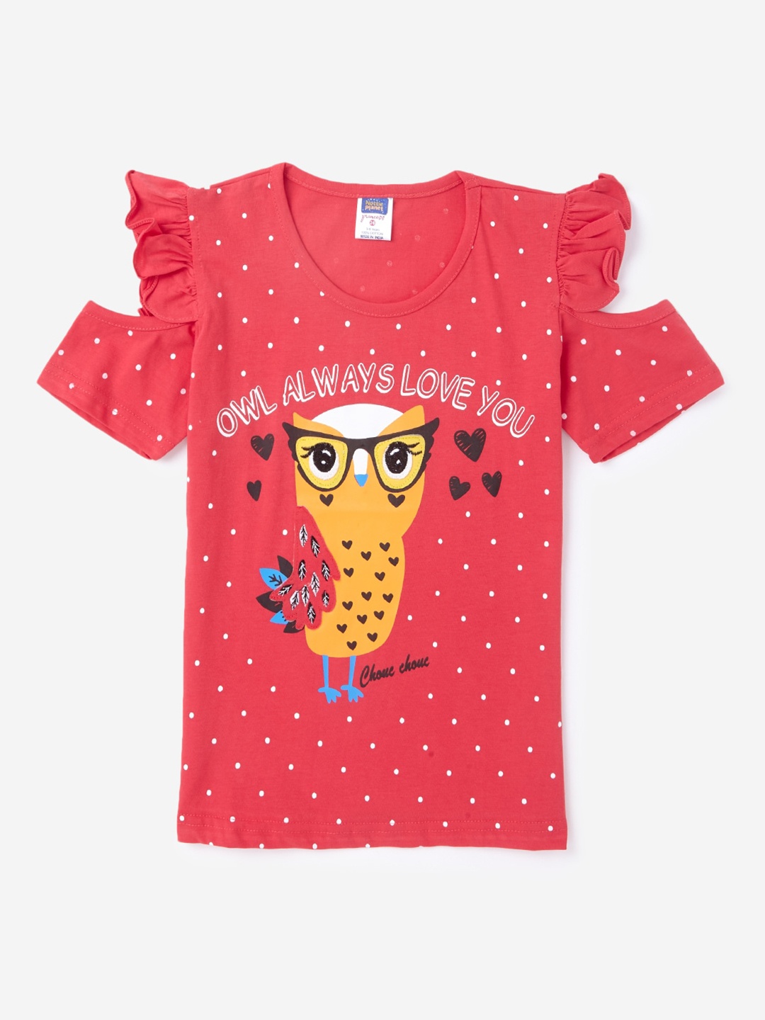 

Hopscotch Girls Red Printed Cotton T-shirt