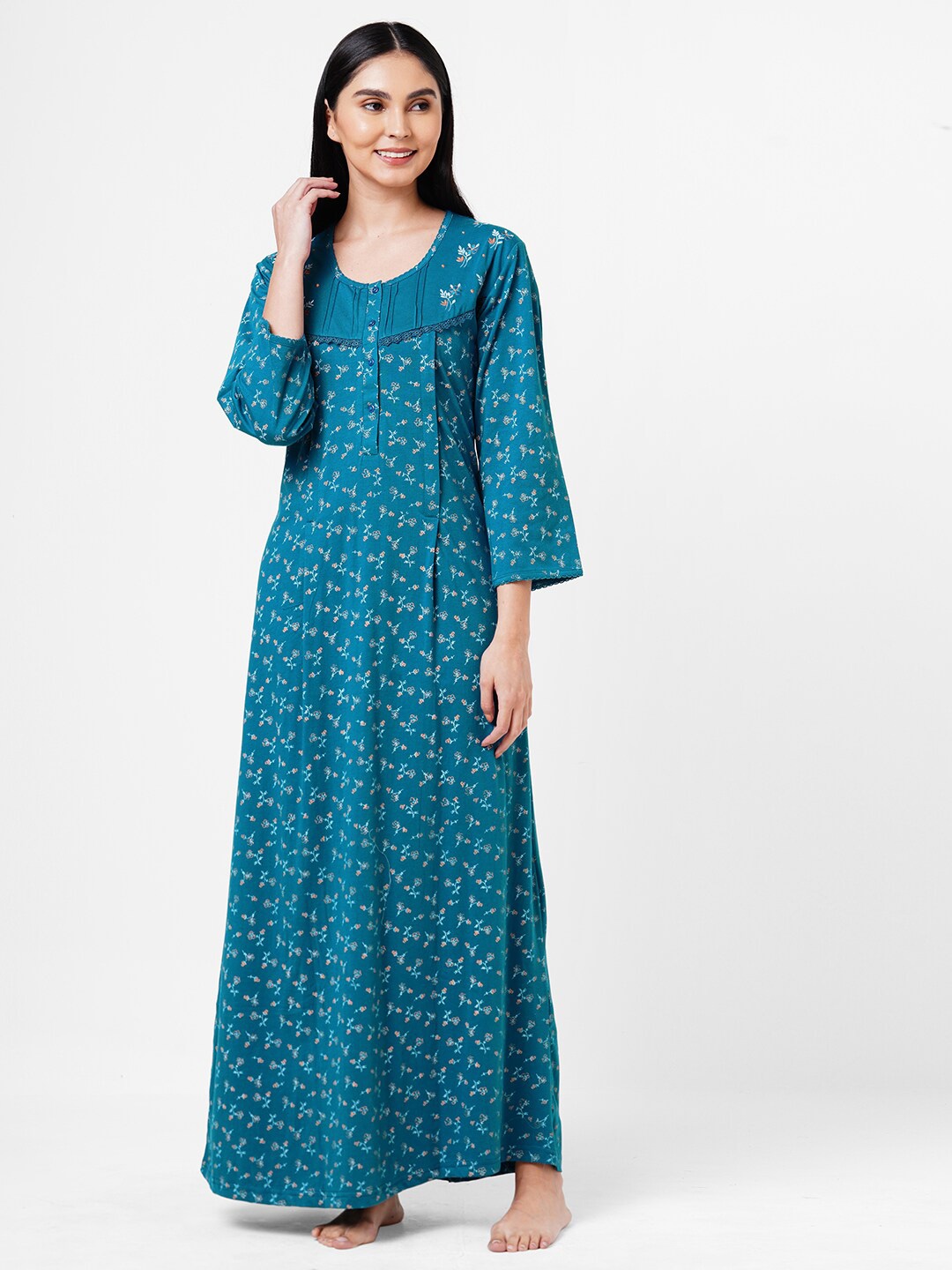 

Sweet Dreams Teal Printed Maxi Nightdress