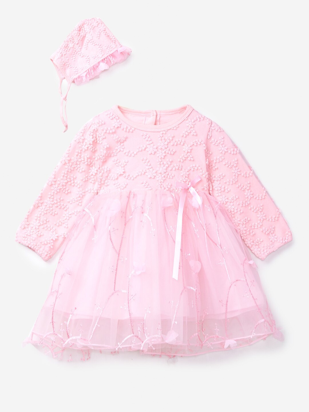 

Hopscotch Pink Cotton Self-Design Dress