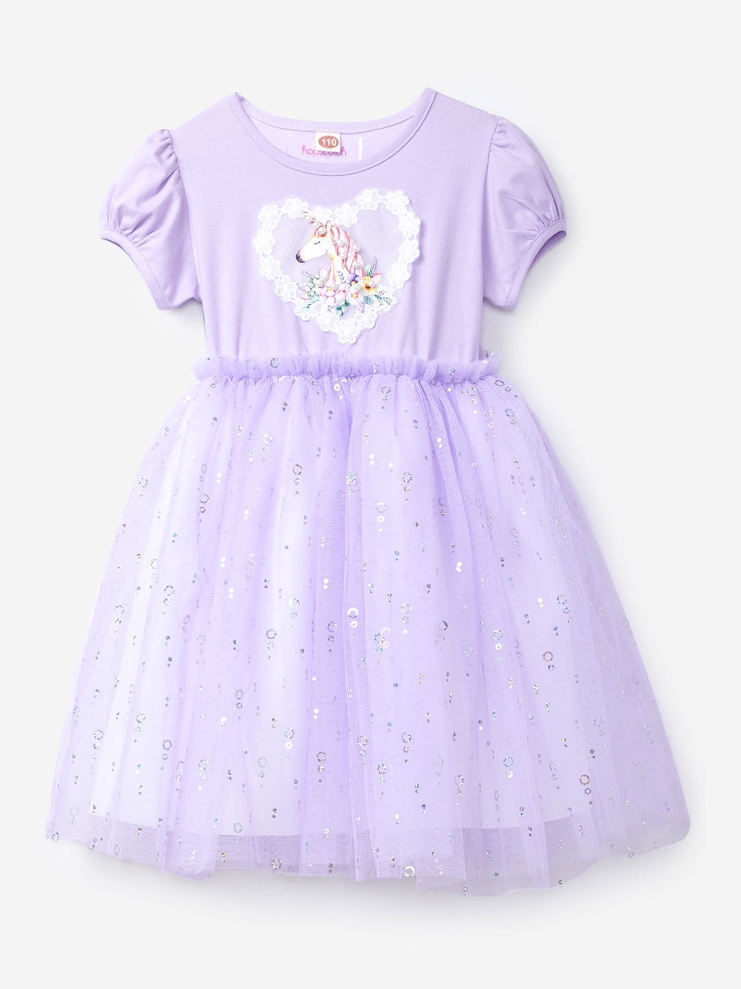 

Hopscotch Lavender & Off White Embellished Lace Dress