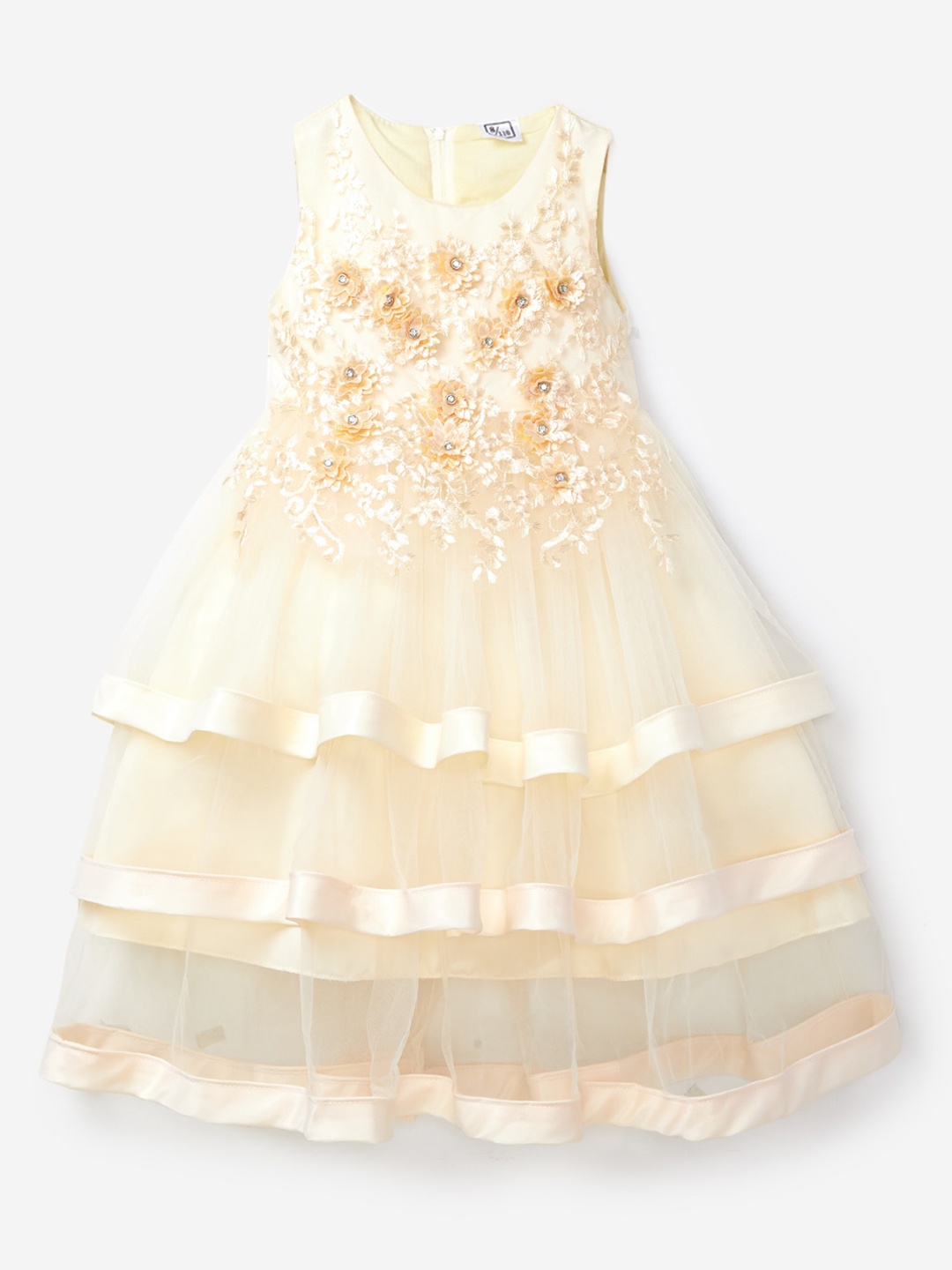 

Hopscotch Beige Floral Embroidered Dress