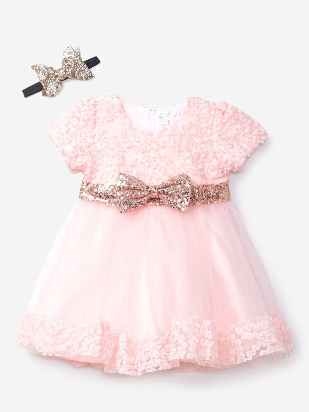 

Hopscotch Girls Pink & Gold-Toned Dress With Hairband