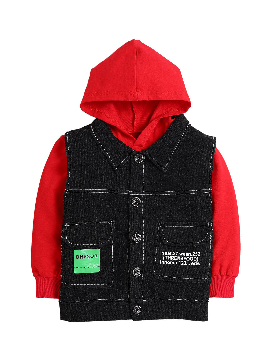 

Hopscotch Boys Red Printed Hooded Sweatshirt
