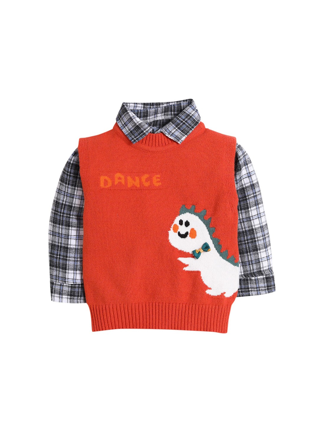 

Hopscotch Boys Orange Tartan Checks Checked Casual Shirt With Sweater