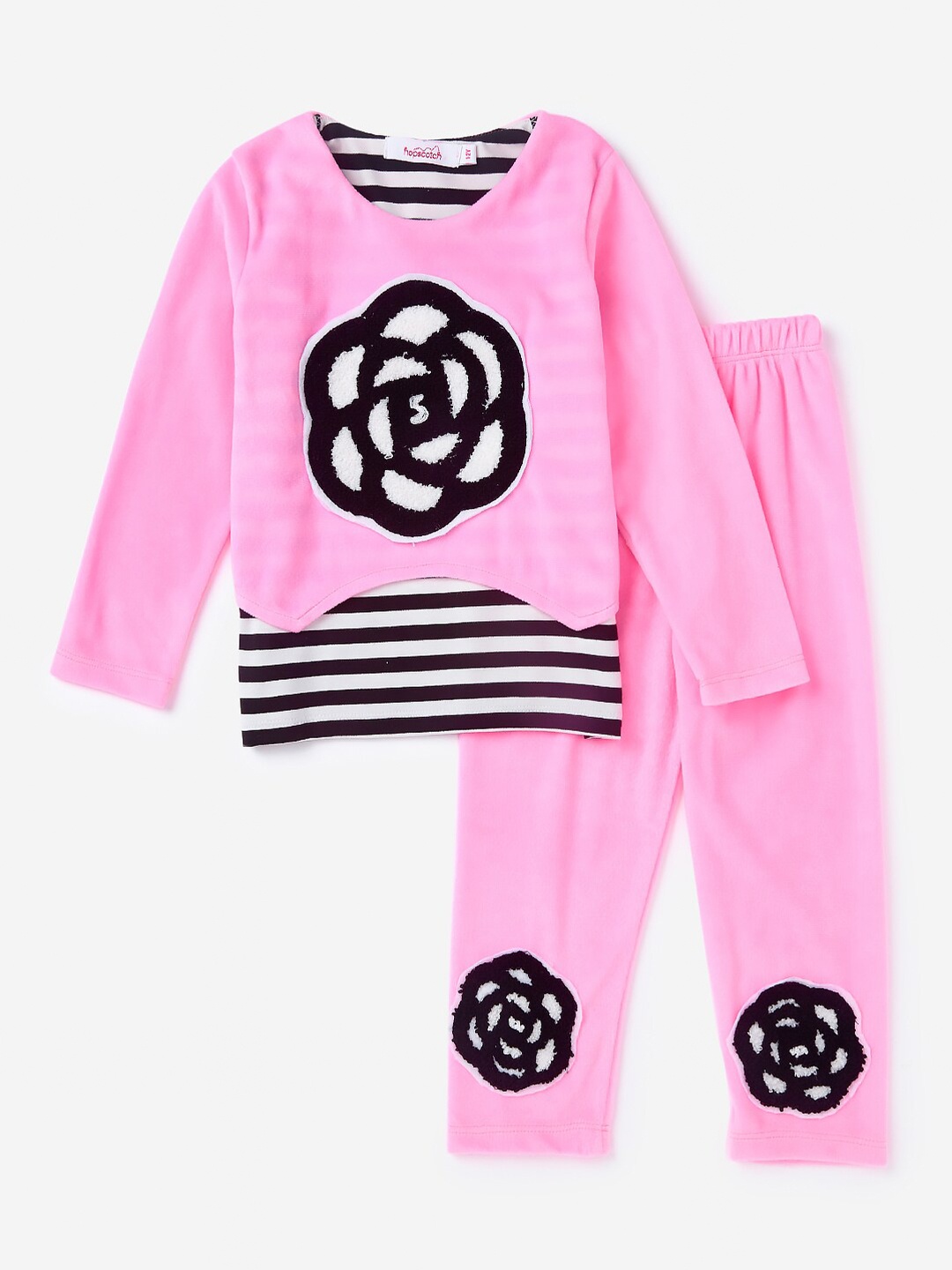 

Hopscotch Girls Pink & Black Printed Top with Trousers