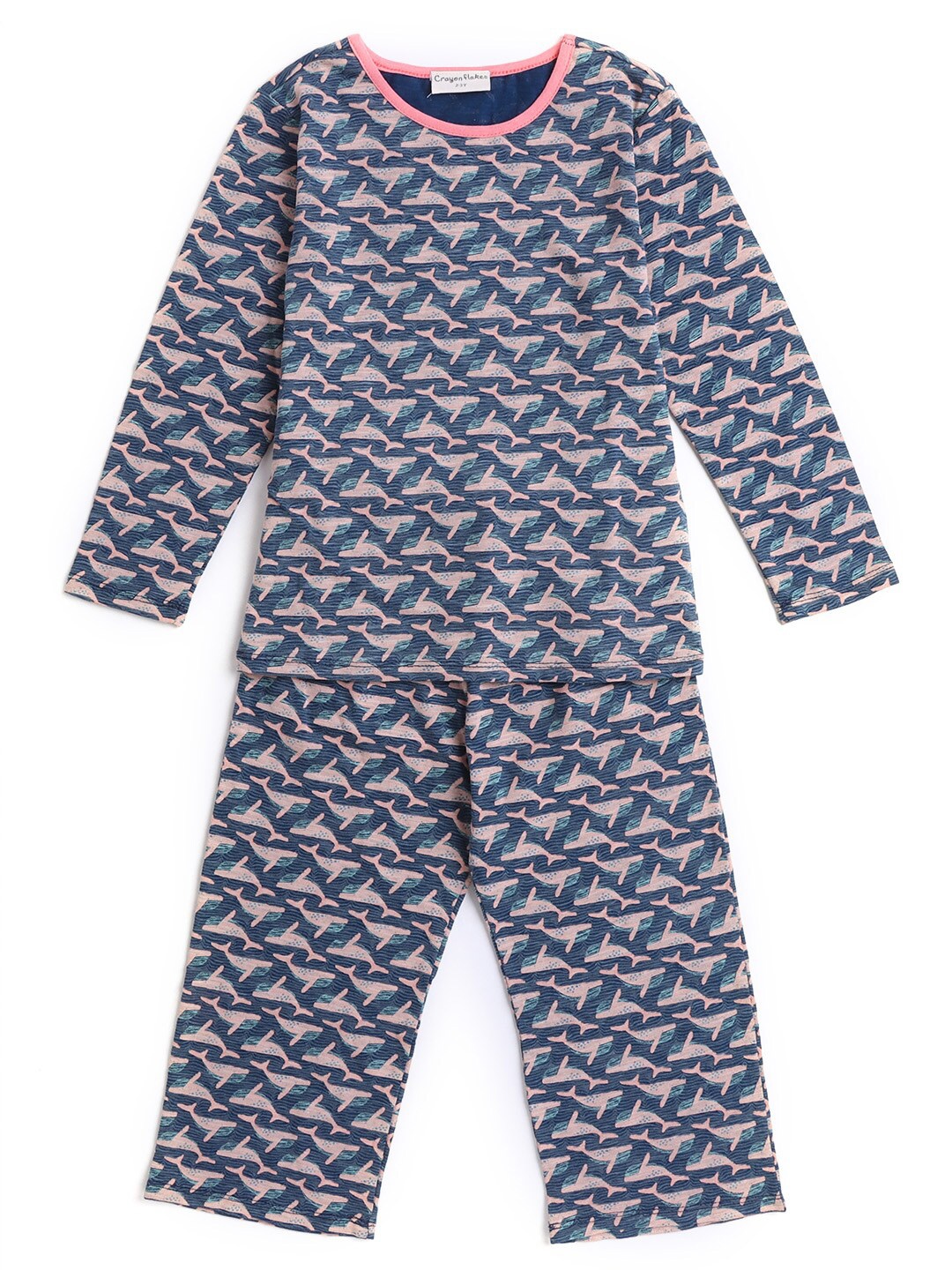 

Hopscotch Girls Blue & Pink Printed Organic Cotton Night Suit