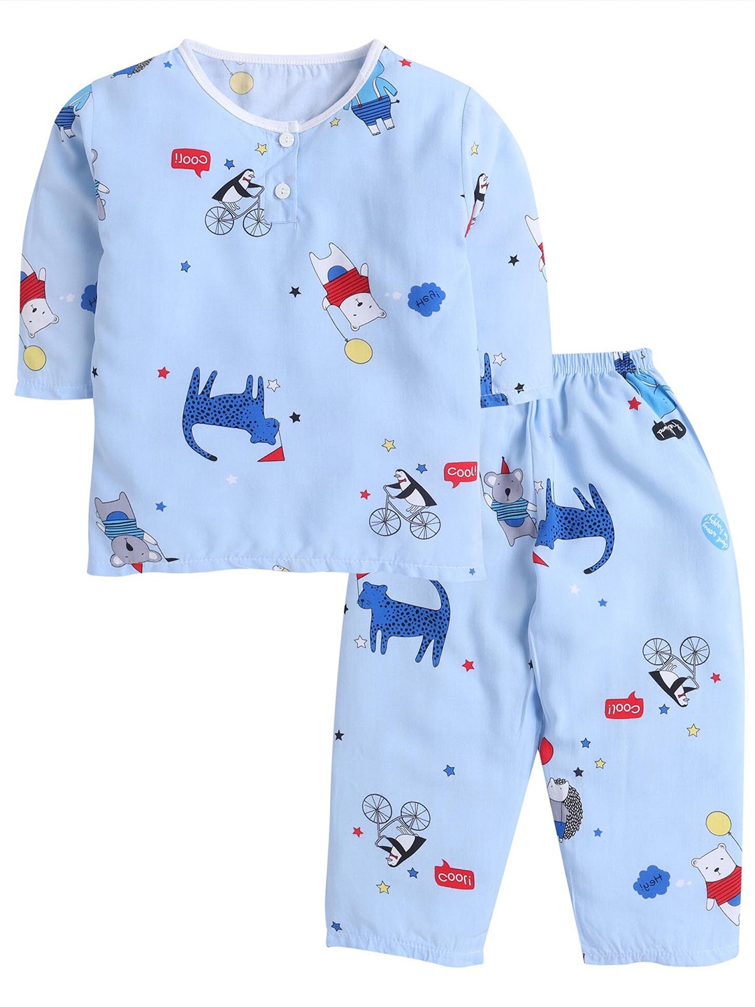 

Hopscotch Boys Blue & Red Printed Organic Cotton Night suit