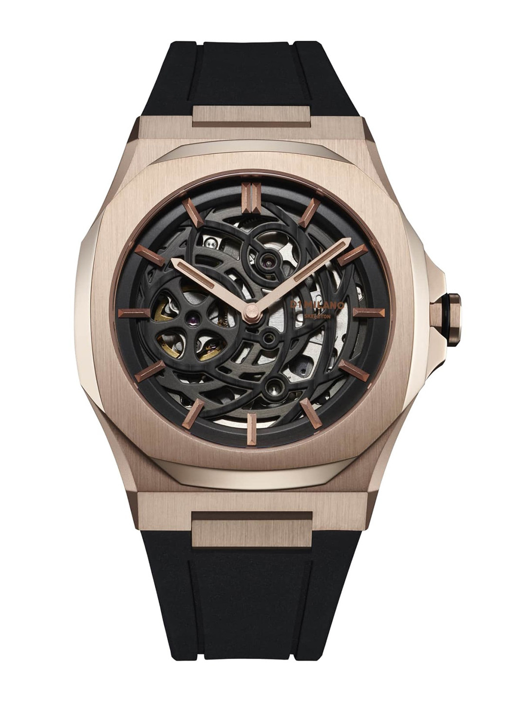 

D1 Milano Men Rose Gold Skeleton Mask Dial Rubber Strap Analogue Watch - SKRJ12, Black