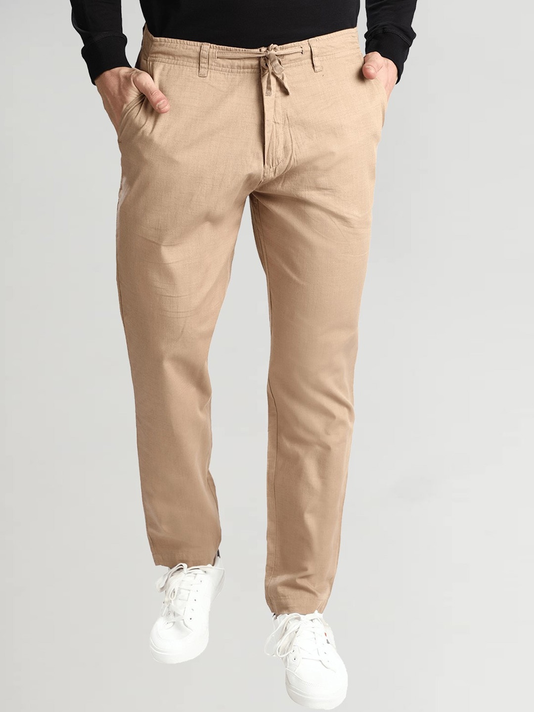 

Dream of Glory Inc Men Beige Relaxed Straight Leg Chinos Trousers