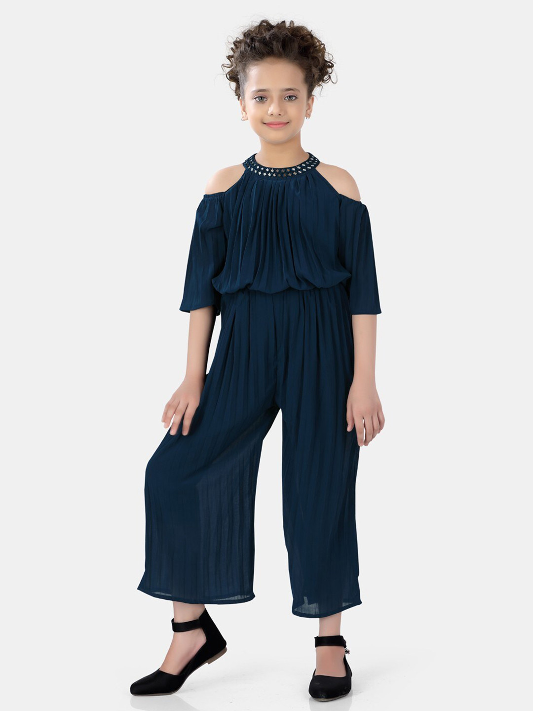 

POPLINS Girls Blue Halter Neck Basic Jumpsuit
