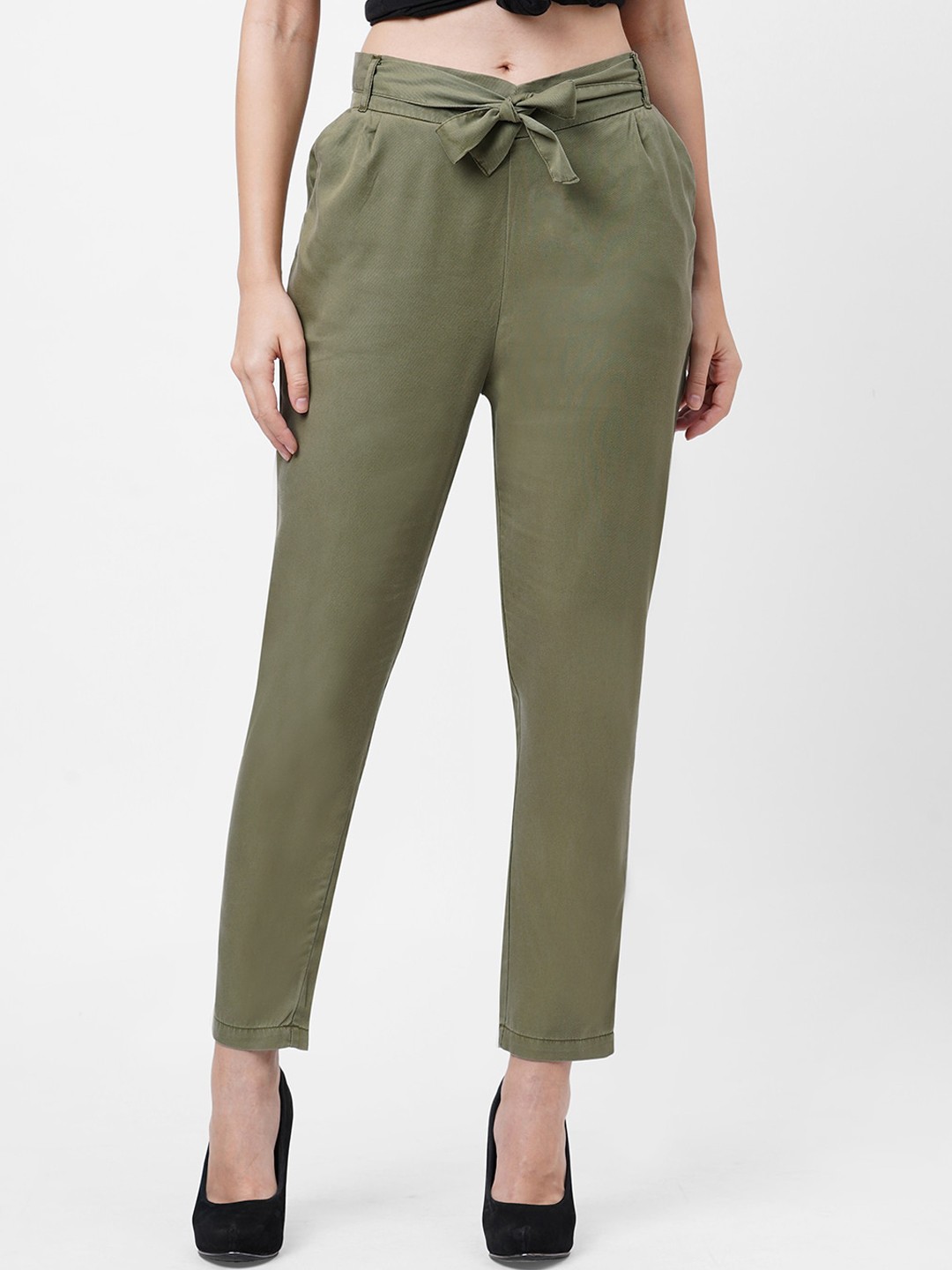 

Kraus Jeans Women Green Loose Fit High-Rise Pleated Trousers
