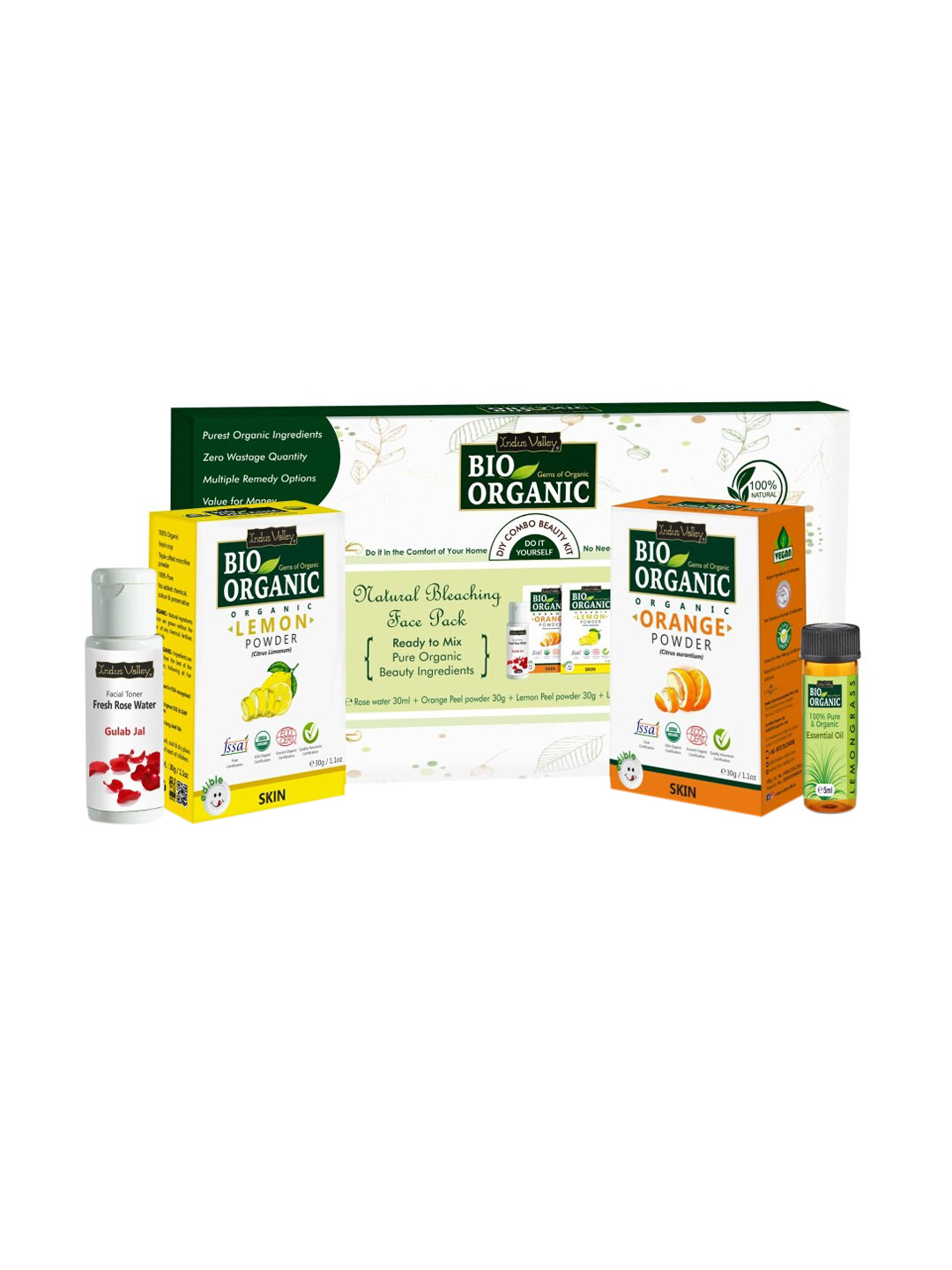 

Indus Valley Bio Organic Natural Bleaching Face Pack DIY kit, Green