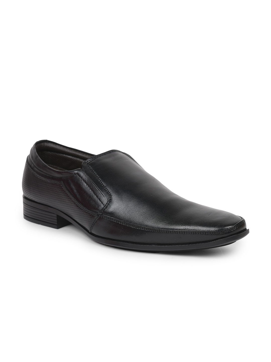

Liberty Men Black Solid Leather Formal Slip-Ons