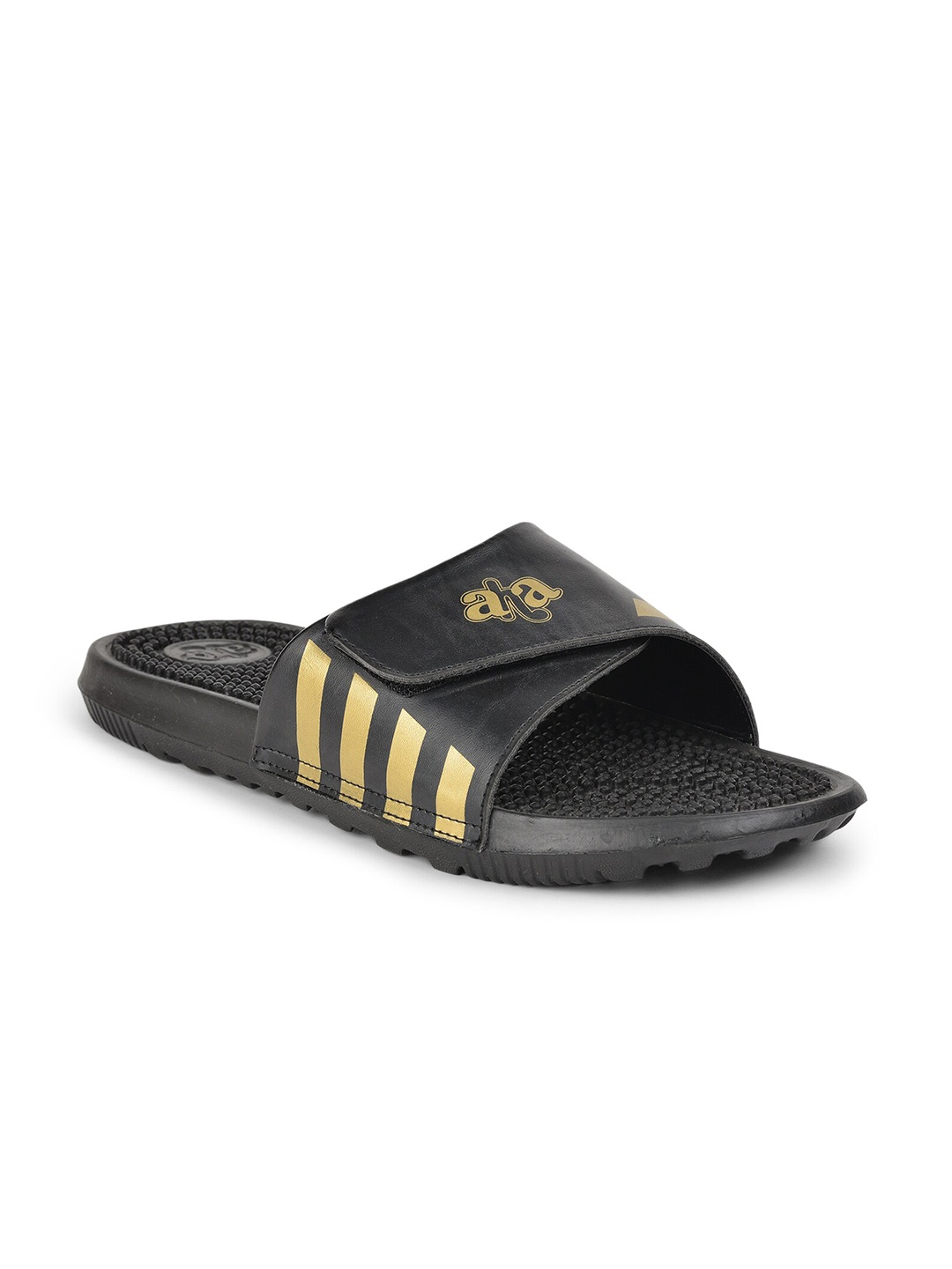 

Liberty Men Black & Gold-Toned Printed Rubber Sliders