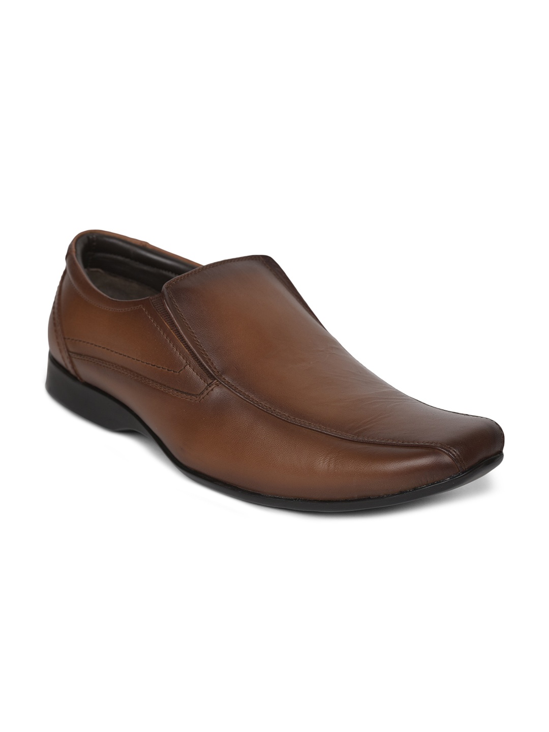 

Liberty Men Tan Brown Solid Leather Formal Slip-Ons