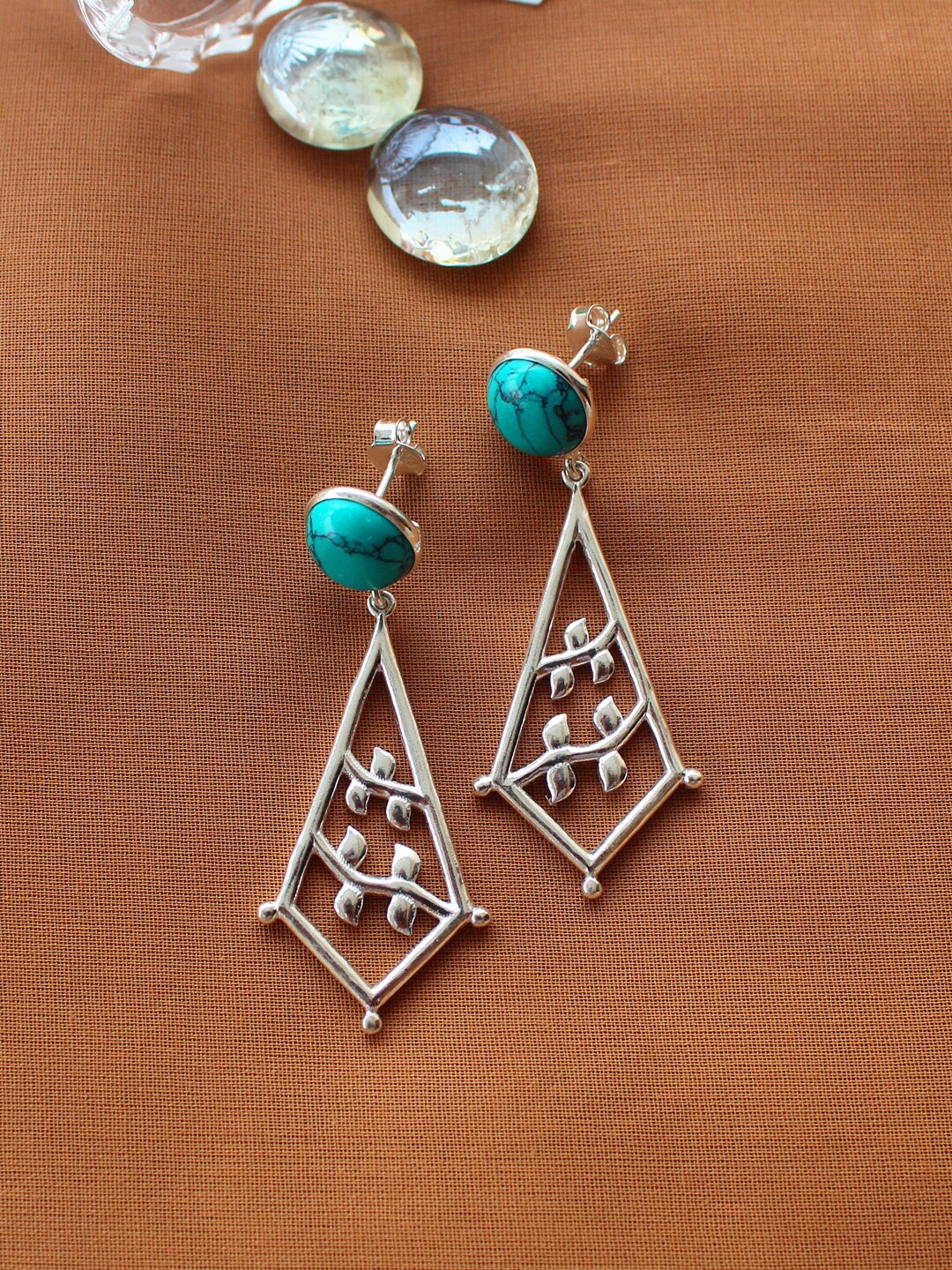 

ERILINE JEWELRY Silver-Plated Turquoise Blue 925 Sterling Silver Drop Earrings