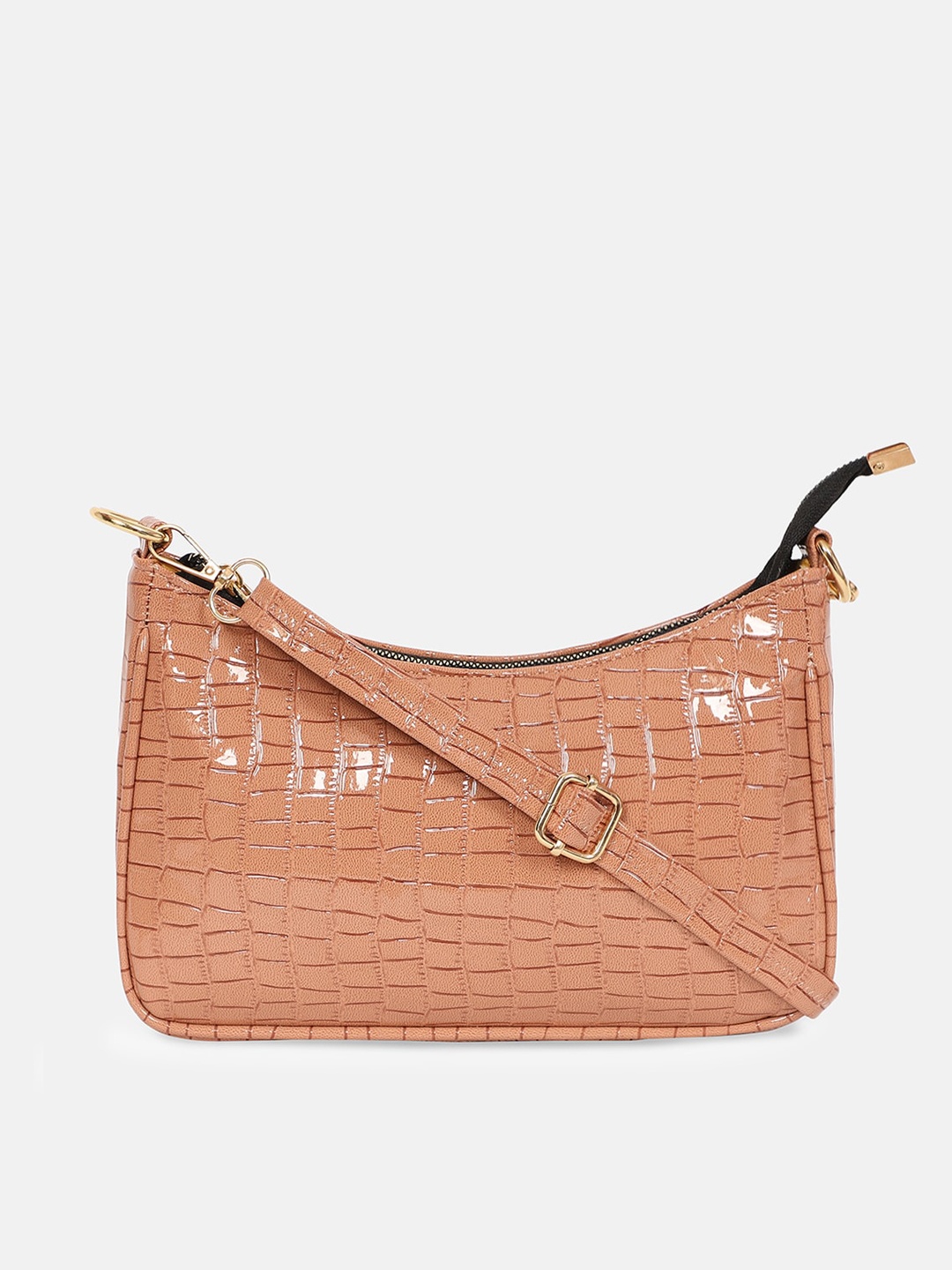 

Bagsy Malone Peach-Coloured Textured Structured Sling Bag